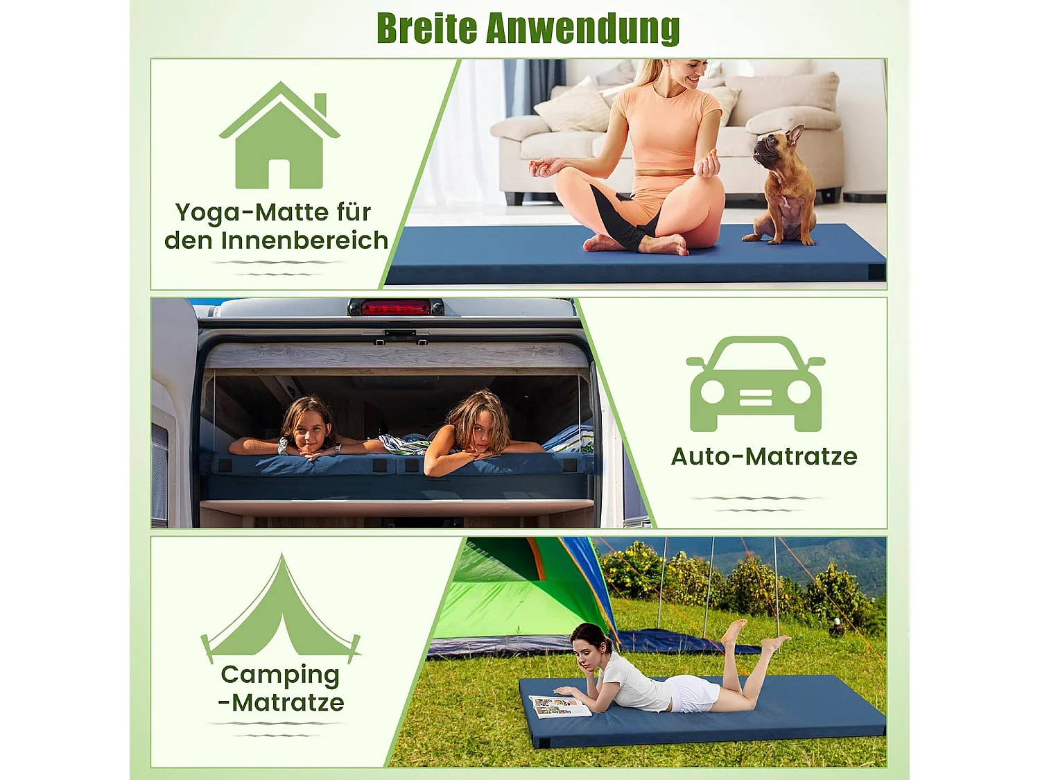Traagschuim campingmatras, oprolbare campingmat met waterdichte coating, antislip onderkant en draagtas, vloermat, slaapmat, slaapmatras, isomat ZB33038