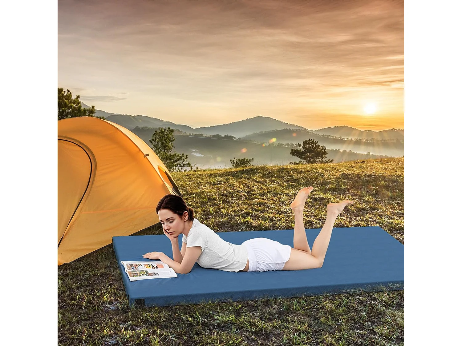 Traagschuim campingmatras, oprolbare campingmat met waterdichte coating, antislip onderkant en draagtas, vloermat, slaapmat, slaapmatras, isomat ZB33038