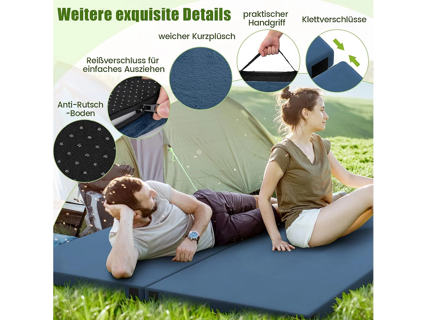 Traagschuim campingmatras, oprolbare campingmat met waterdichte coating, antislip onderkant en draagtas, vloermat, slaapmat, slaapmatras, isomat ZB33037