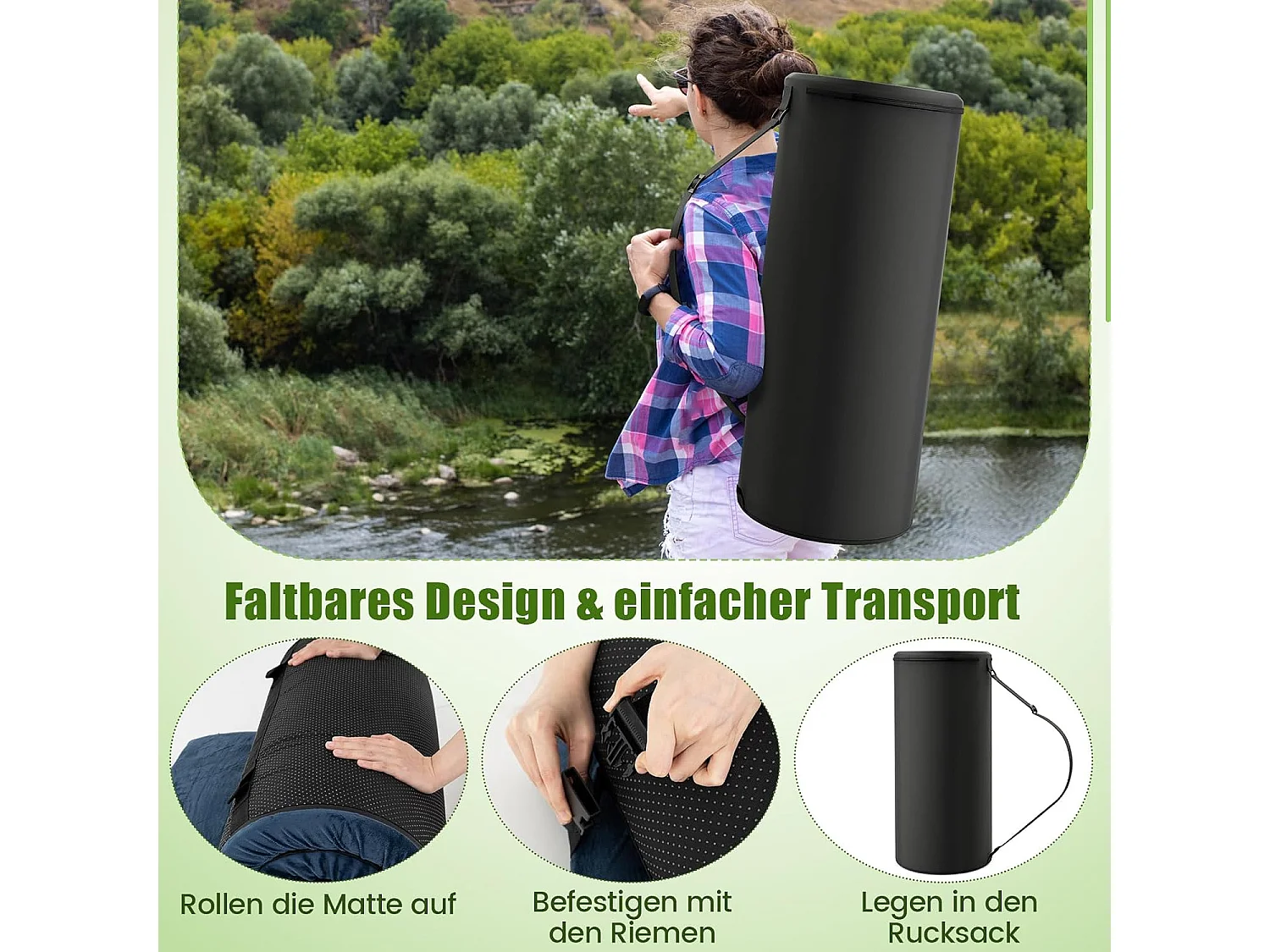 Traagschuim campingmatras, oprolbare campingmat met waterdichte coating, antislip onderkant en draagtas, vloermat, slaapmat, slaapmatras, isomat ZB33037