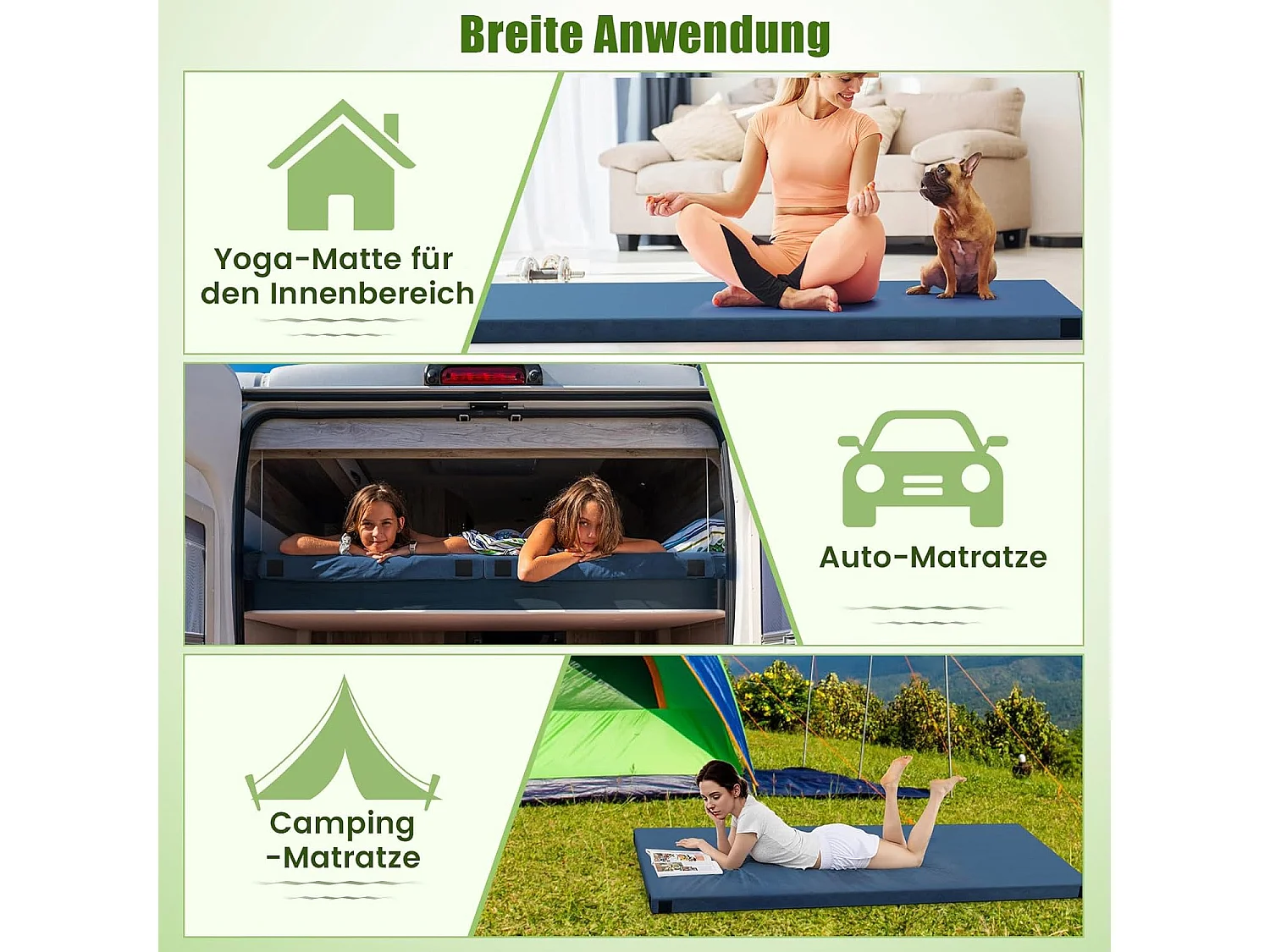 Traagschuim campingmatras, oprolbare campingmat met waterdichte coating, antislip onderkant en draagtas, vloermat, slaapmat, slaapmatras, isomat ZB33037