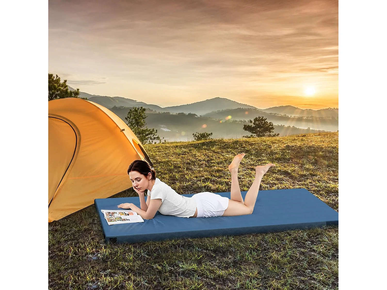 Traagschuim campingmatras, oprolbare campingmat met waterdichte coating, antislip onderkant en draagtas, vloermat, slaapmat, slaapmatras, isomat ZB33037