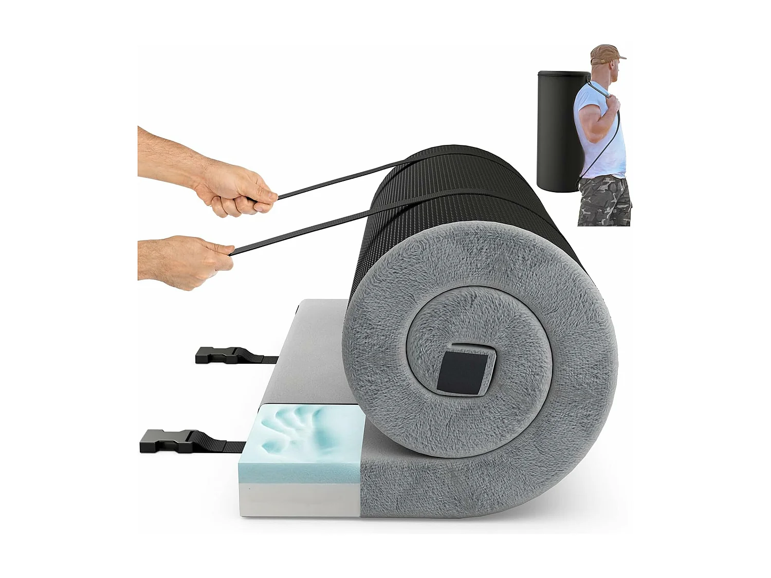 Traagschuim campingmatras, oprolbare campingmat met waterdichte coating, antislip onderkant en draagtas, vloermat, slaapmat, slaapmatras, isomat ZB33037