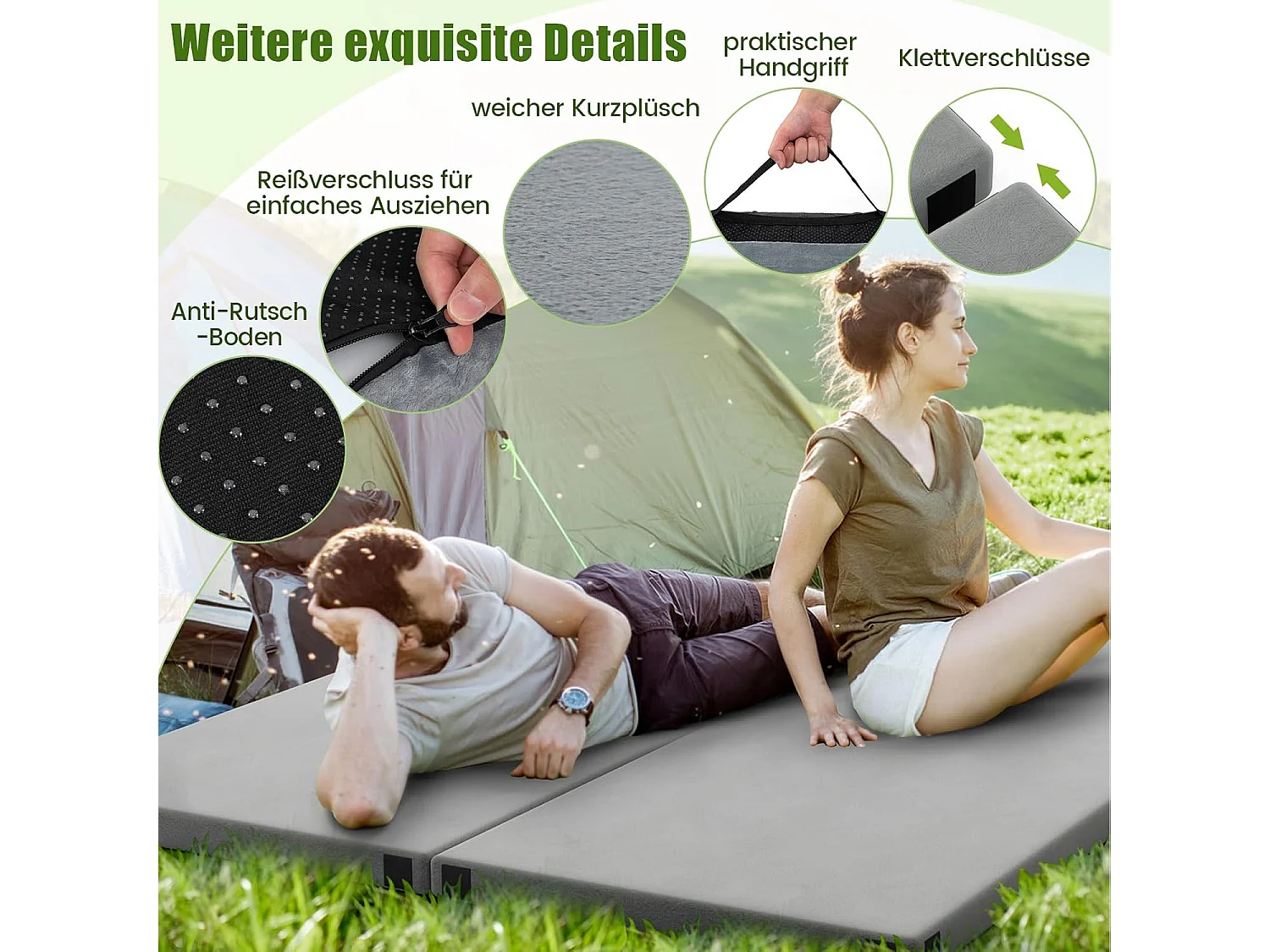 Traagschuim campingmatras, oprolbare campingmat met waterdichte coating, antislip onderkant en draagtas, vloermat, slaapmat, slaapmatras, isomat ZB33037