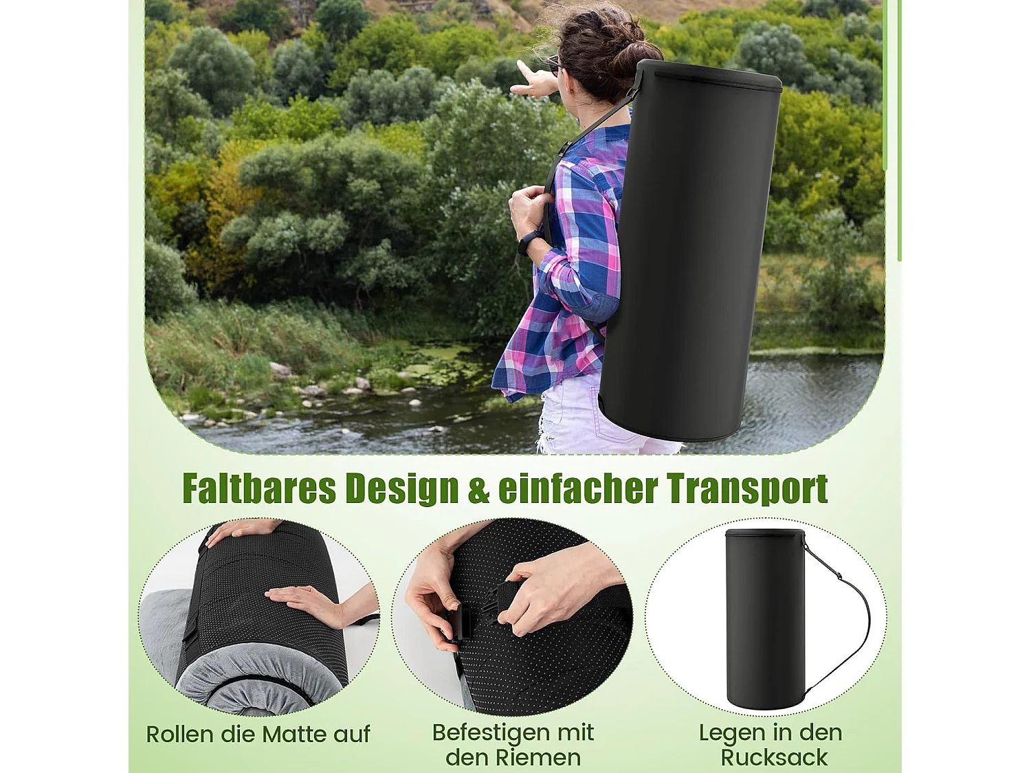 Traagschuim campingmatras, oprolbare campingmat met waterdichte coating, antislip onderkant en draagtas, vloermat, slaapmat, slaapmatras, isomat ZB33037