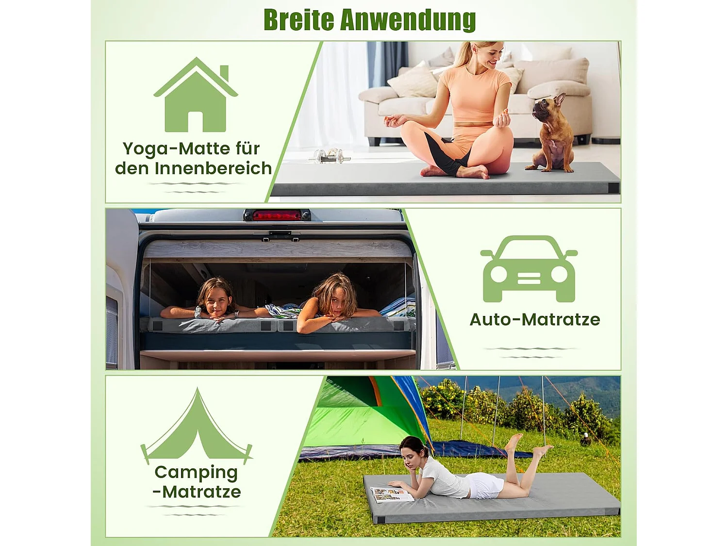 Traagschuim campingmatras, oprolbare campingmat met waterdichte coating, antislip onderkant en draagtas, vloermat, slaapmat, slaapmatras, isomat ZB33037