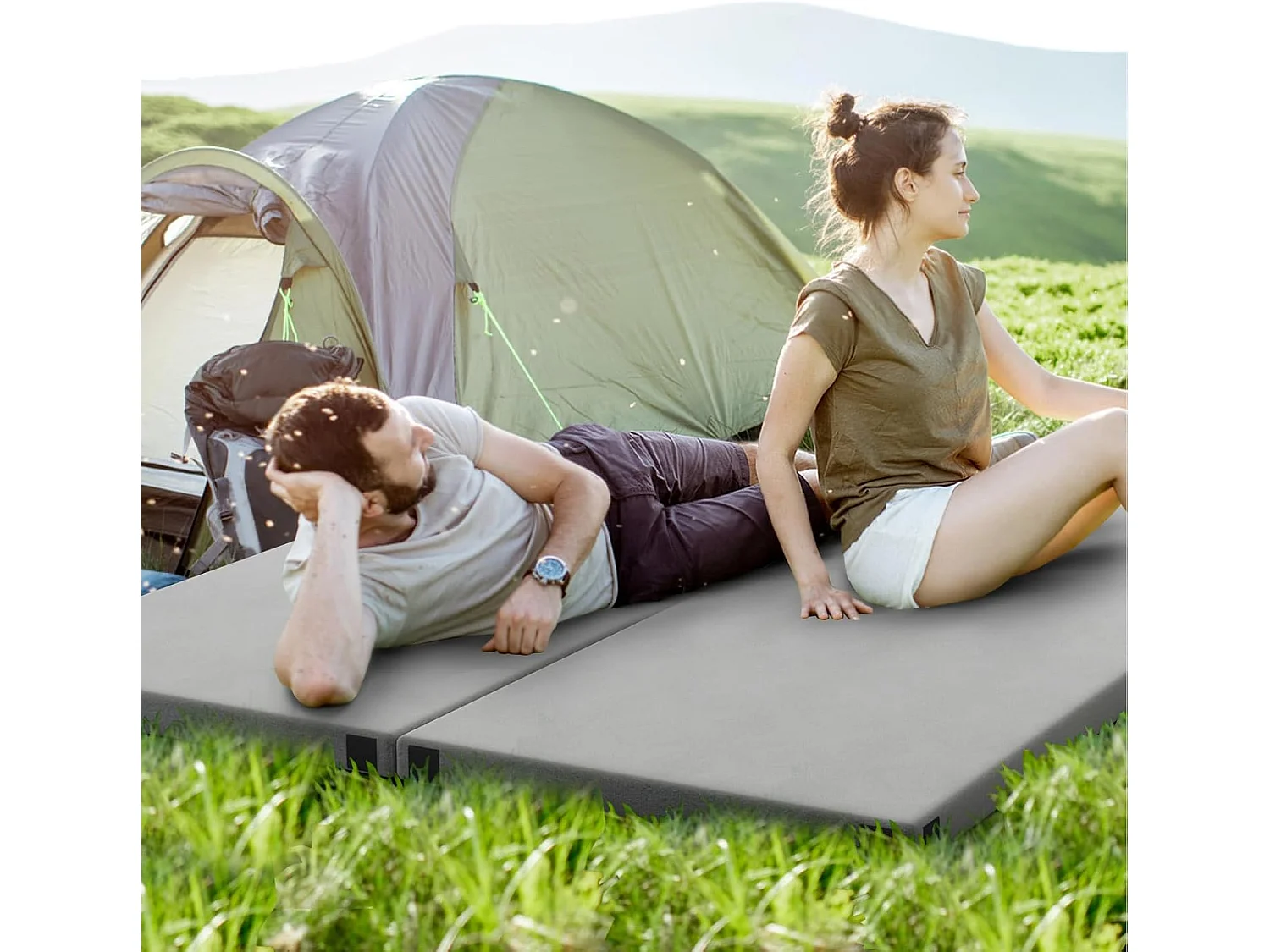 Traagschuim campingmatras, oprolbare campingmat met waterdichte coating, antislip onderkant en draagtas, vloermat, slaapmat, slaapmatras, isomat ZB33037