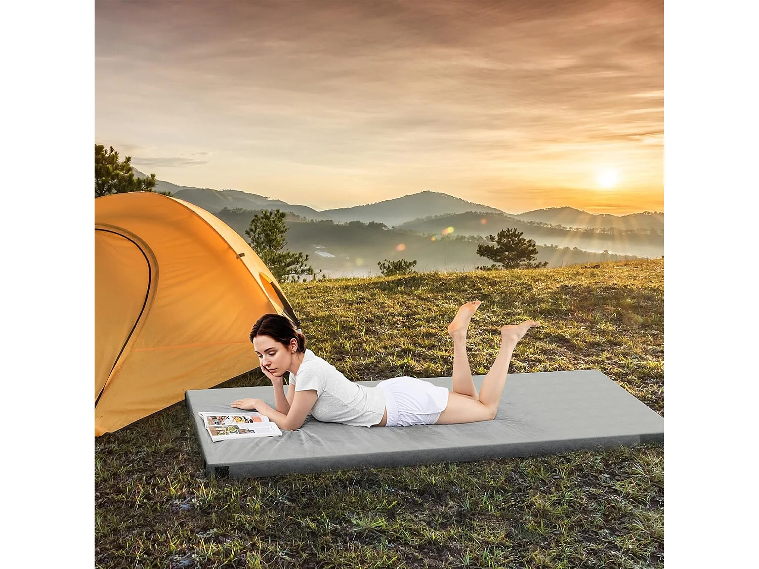 Traagschuim campingmatras, oprolbare campingmat met waterdichte coating, antislip onderkant en draagtas, vloermat, slaapmat, slaapmatras, isomat ZB33037