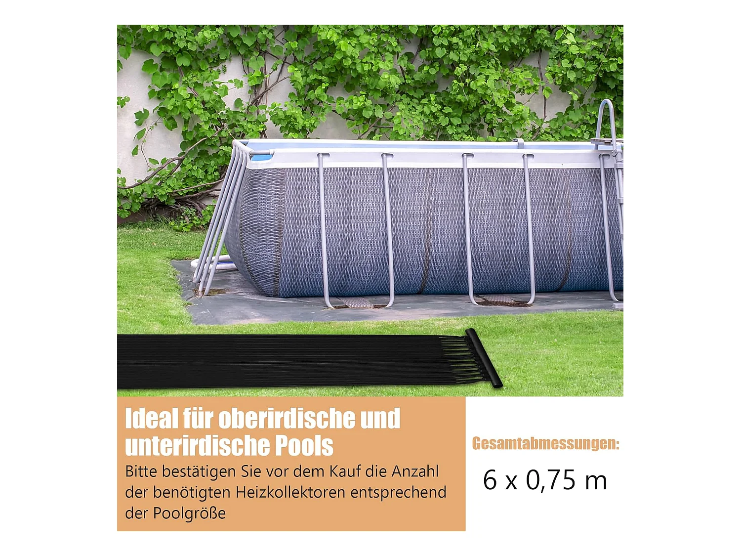 Zonnecollector, zwembadverwarming, 600 x 75 cm, zonneverwarming van uv-bestendig kunststof, zwembadverwarming voor zwembaden tot