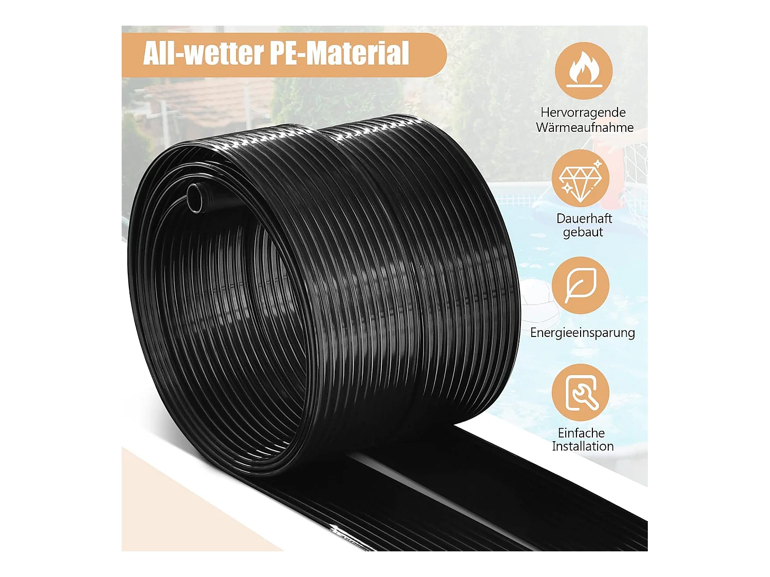 Zonnecollector, zwembadverwarming, 600 x 75 cm, zonneverwarming van uv-bestendig kunststof, zwembadverwarming voor zwembaden tot