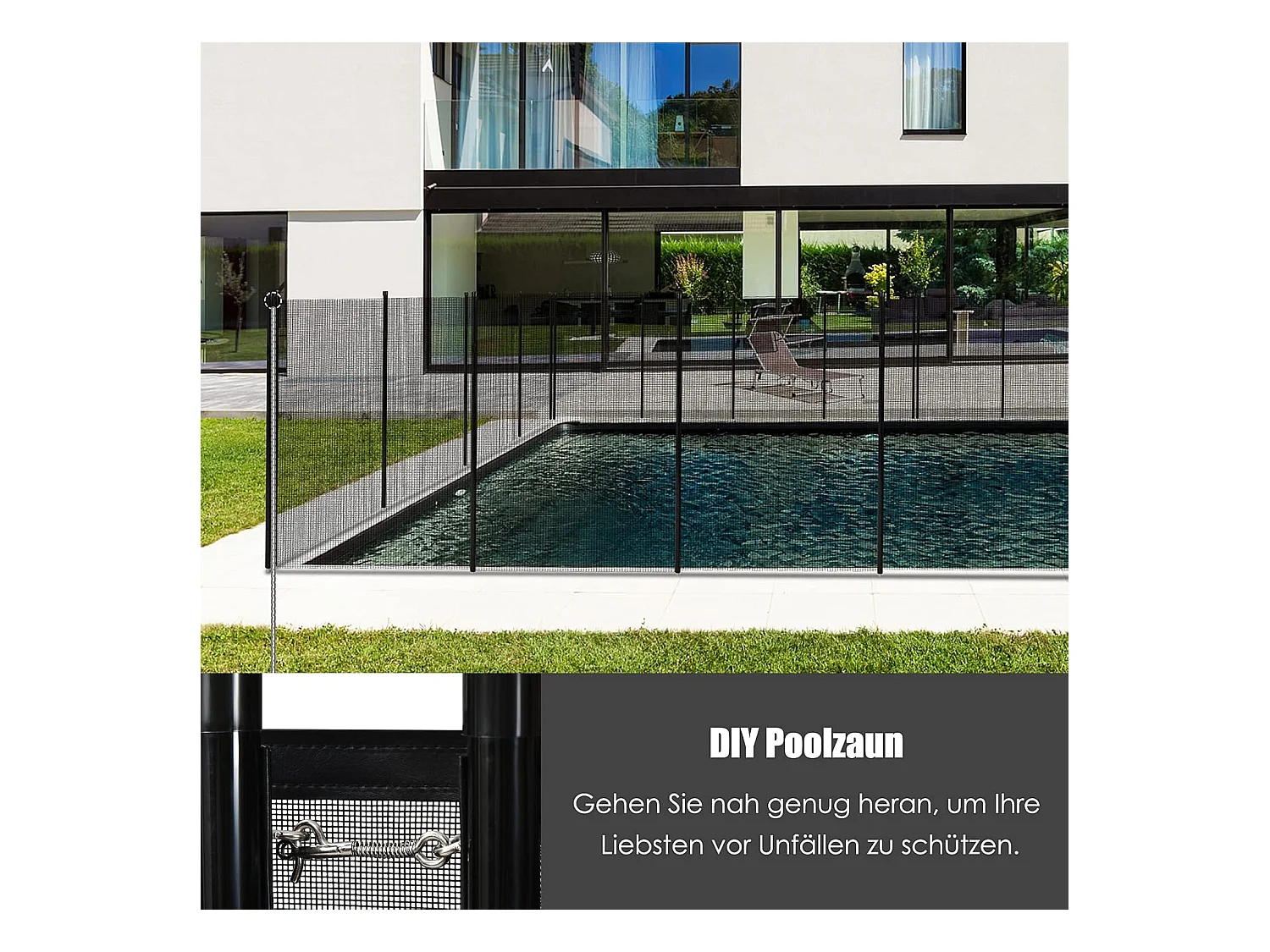 Zwembadhek voor verzonken zwembad, 360 x 125 cm, kinderveilig, zwembadbeschermingsomheining voor zwembad, tuin, complete set, vijverhek