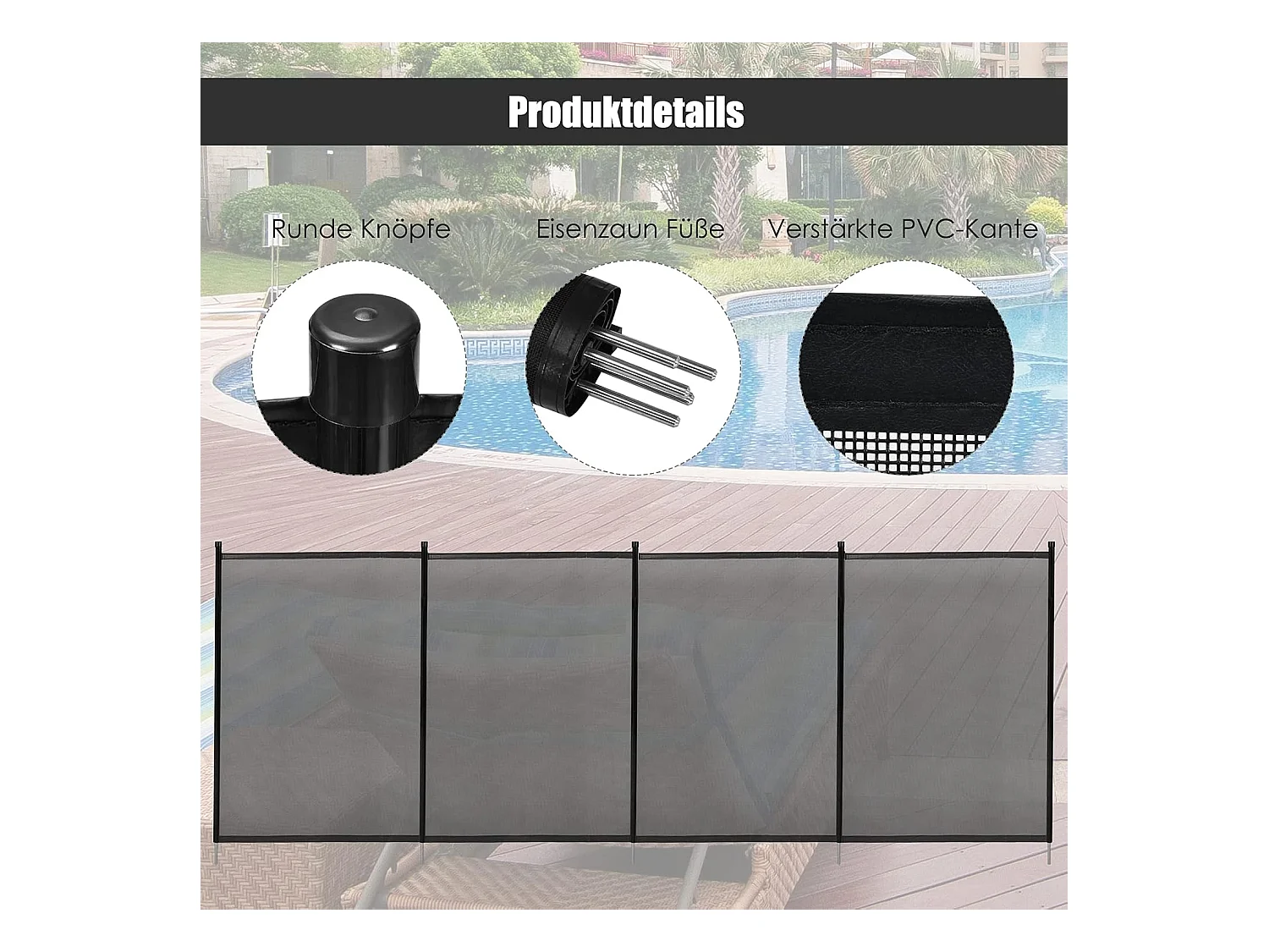 Zwembadhek voor verzonken zwembad, 360 x 125 cm, kinderveilig, zwembadbeschermingsomheining voor zwembad, tuin, complete set, vijverhek