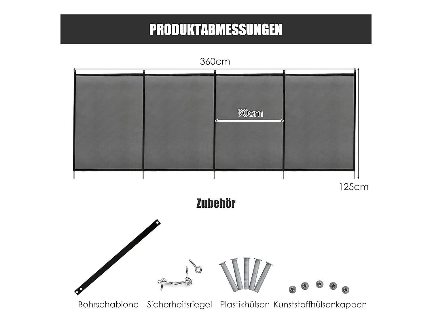 Zwembadhek voor verzonken zwembad, 360 x 125 cm, kinderveilig, zwembadbeschermingsomheining voor zwembad, tuin, complete set, vijverhek