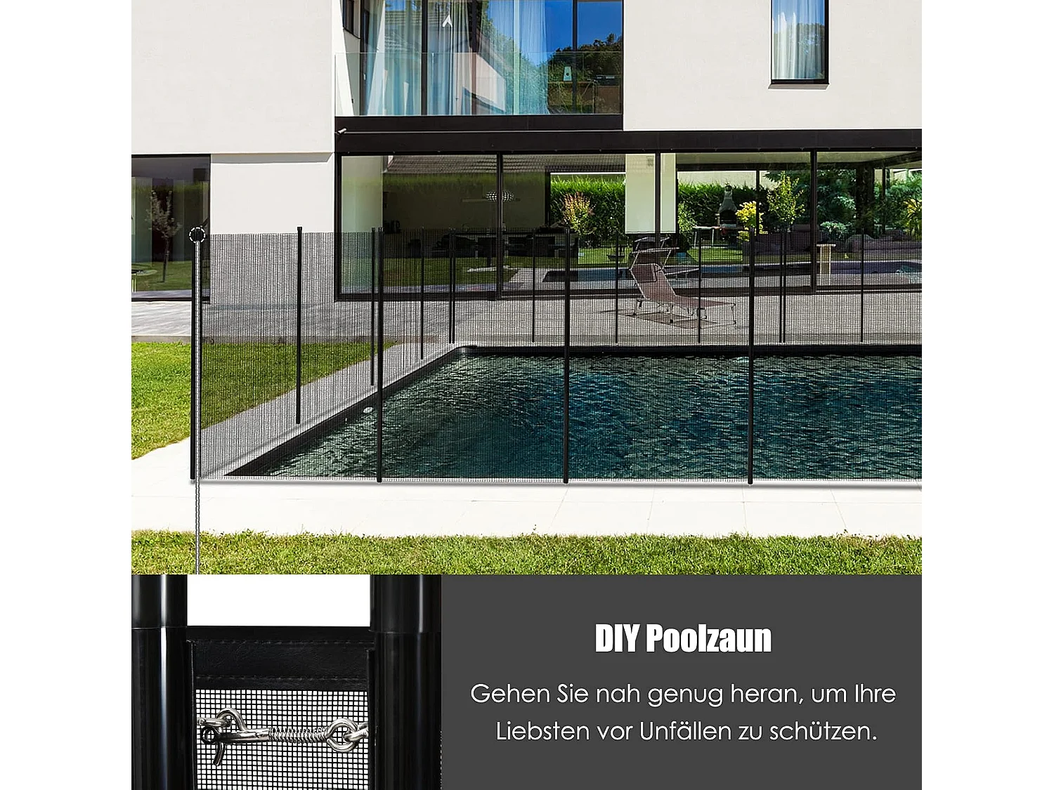 Zwembadhek voor verzonken zwembad, 360 x 125 cm, kinderveilig, zwembadbeschermingsomheining voor zwembad, tuin, complete set, vijverhek