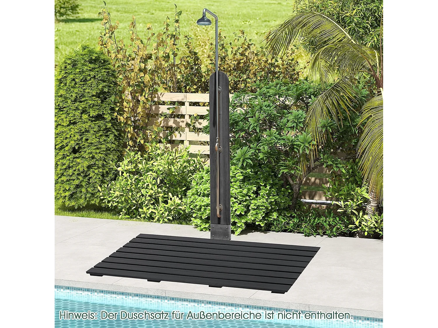 Vloerelement voor zonnedouche, WPC bodemplaat voor tuindouche, zwembadladder of zwembad, antislip, 100 x 60 x 2,5 cm, zwart ZB34235