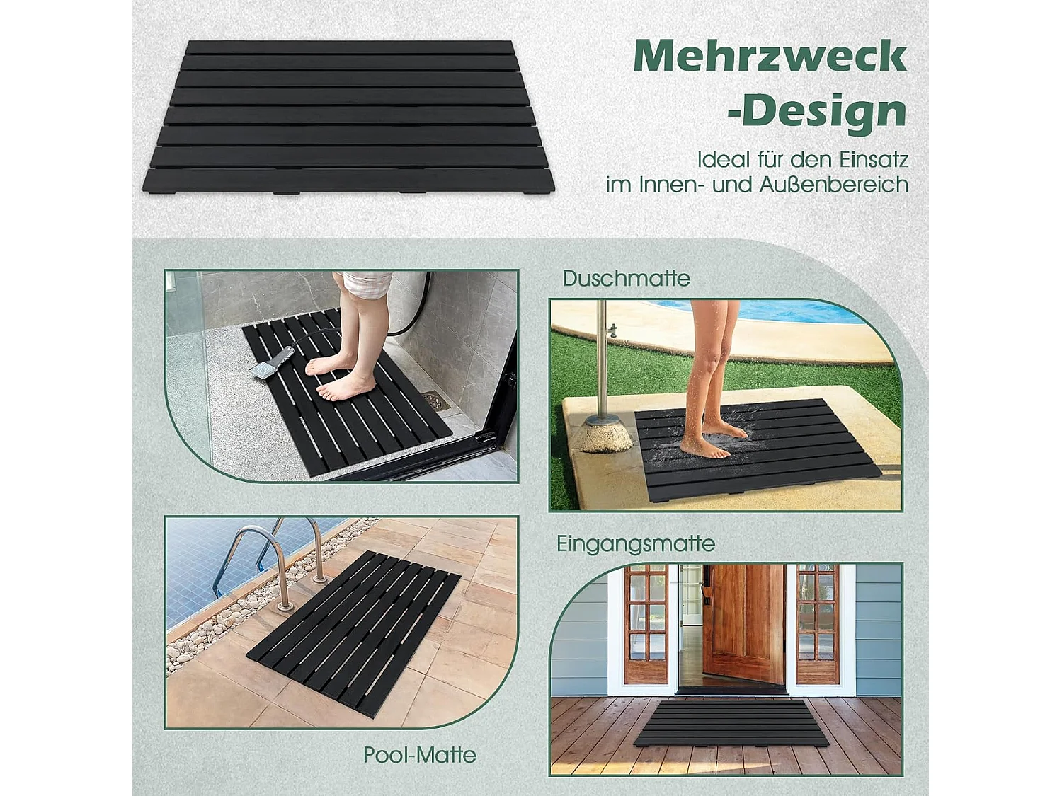 Vloerelement voor zonnedouche, WPC bodemplaat voor tuindouche, zwembadladder of zwembad, antislip, 100 x 60 x 2,5 cm, zwart ZB34235