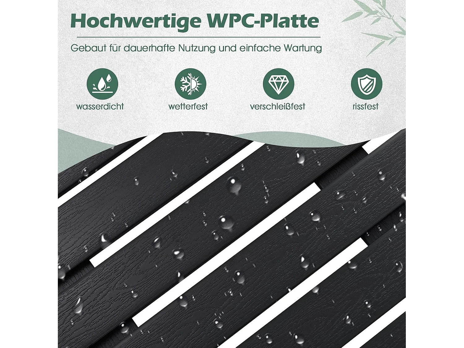 Vloerelement voor zonnedouche, WPC bodemplaat voor tuindouche, zwembadladder of zwembad, antislip, 100 x 60 x 2,5 cm, zwart ZB34235