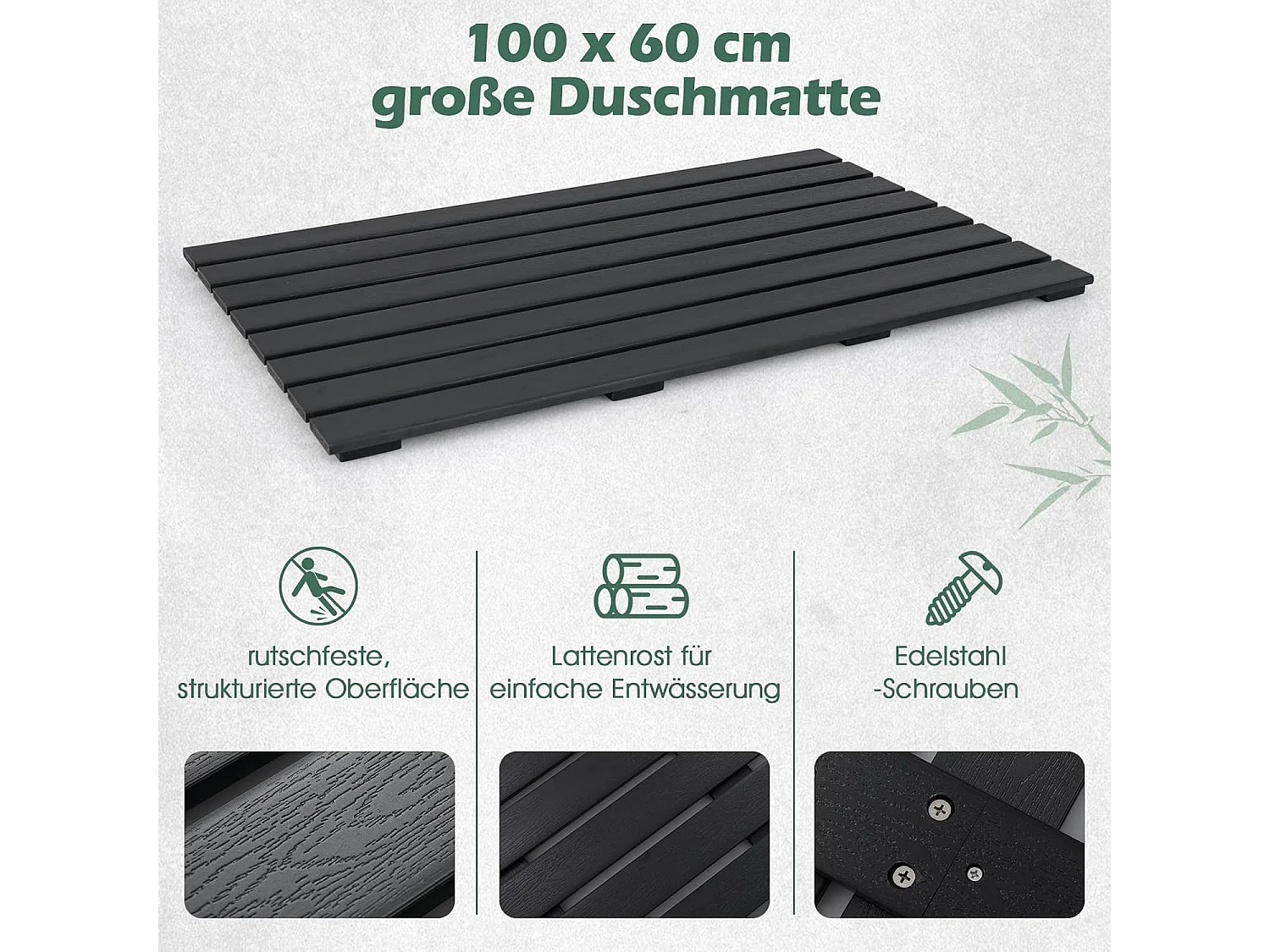 Vloerelement voor zonnedouche, WPC bodemplaat voor tuindouche, zwembadladder of zwembad, antislip, 100 x 60 x 2,5 cm, zwart ZB34235