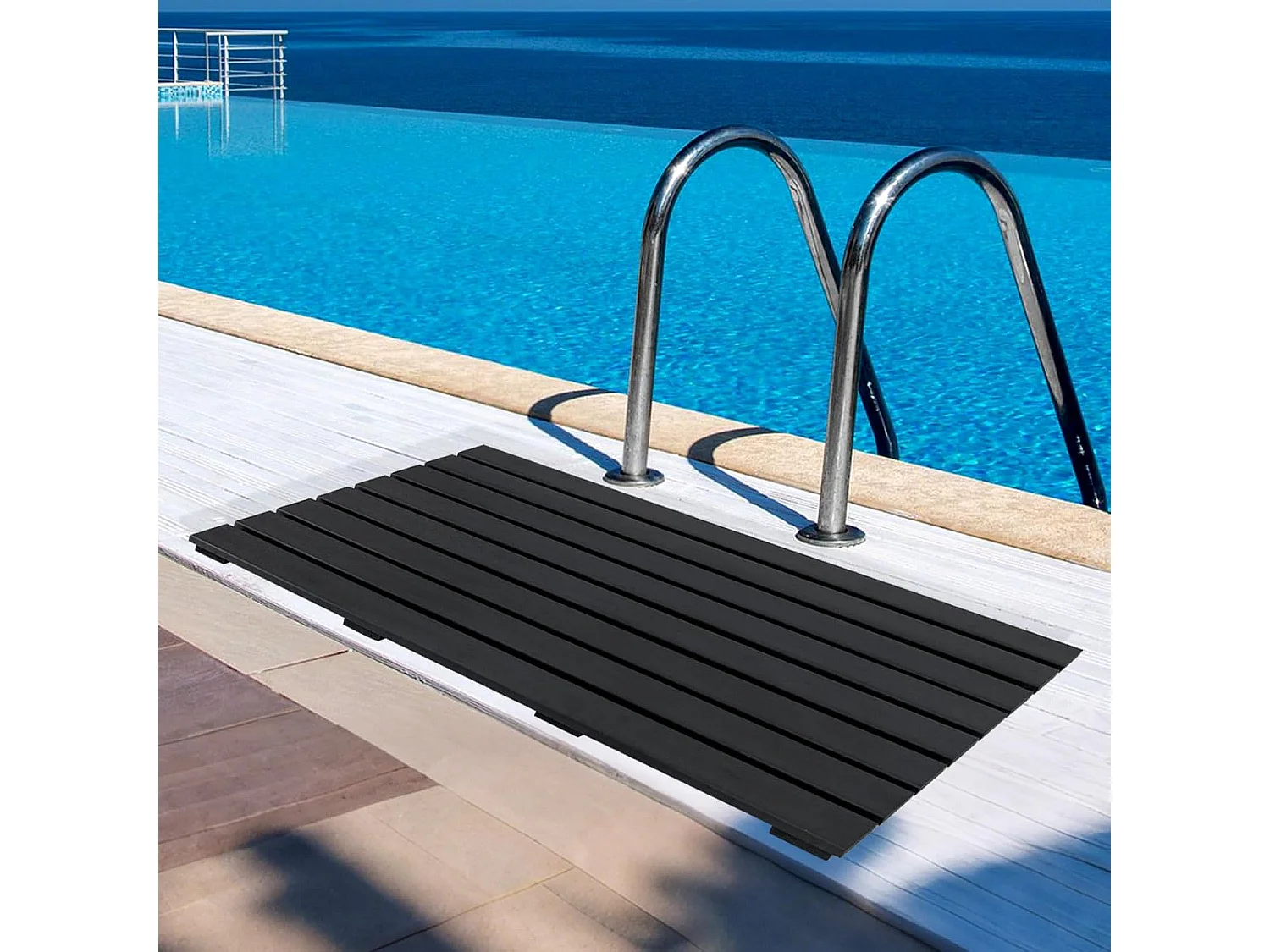 Vloerelement voor zonnedouche, WPC bodemplaat voor tuindouche, zwembadladder of zwembad, antislip, 100 x 60 x 2,5 cm, zwart ZB34235