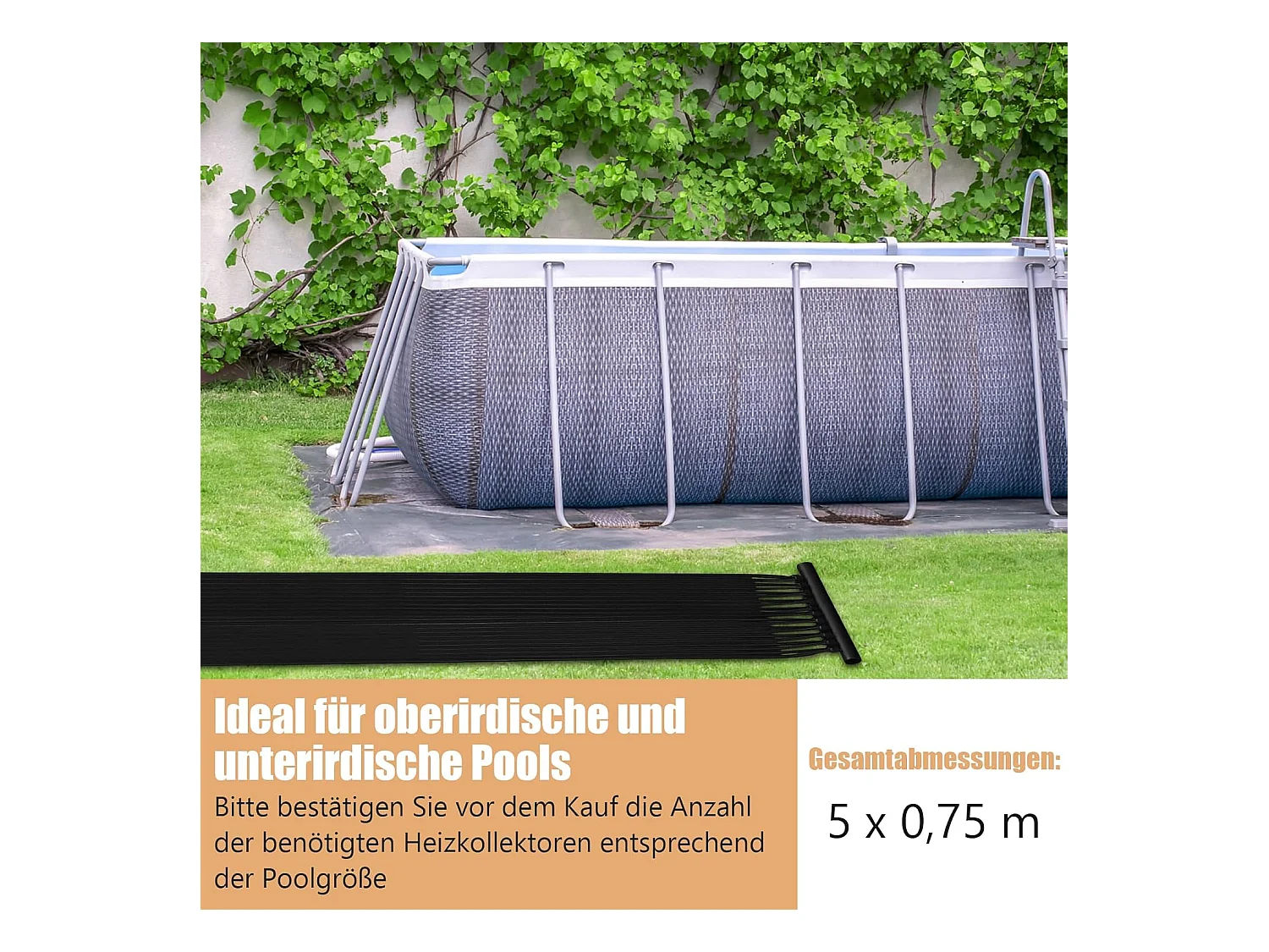 Zonnecollector, zwembadverwarming, 500 x 75 cm, zonneverwarming van uv-bestendig kunststof, zwembadverwarming voor zwembaden tot 21.500 l