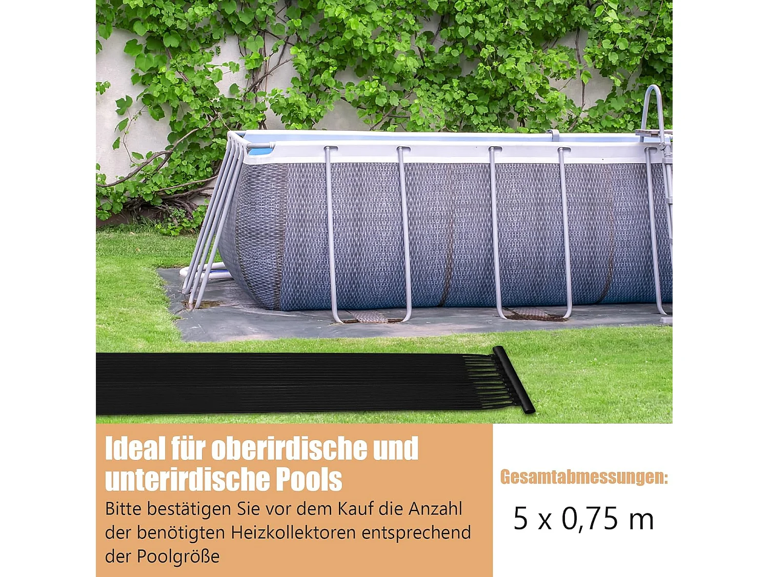 Zonnecollector, zwembadverwarming, 500 x 75 cm, zonneverwarming van uv-bestendig kunststof, zwembadverwarming voor zwembaden tot 21.500 l