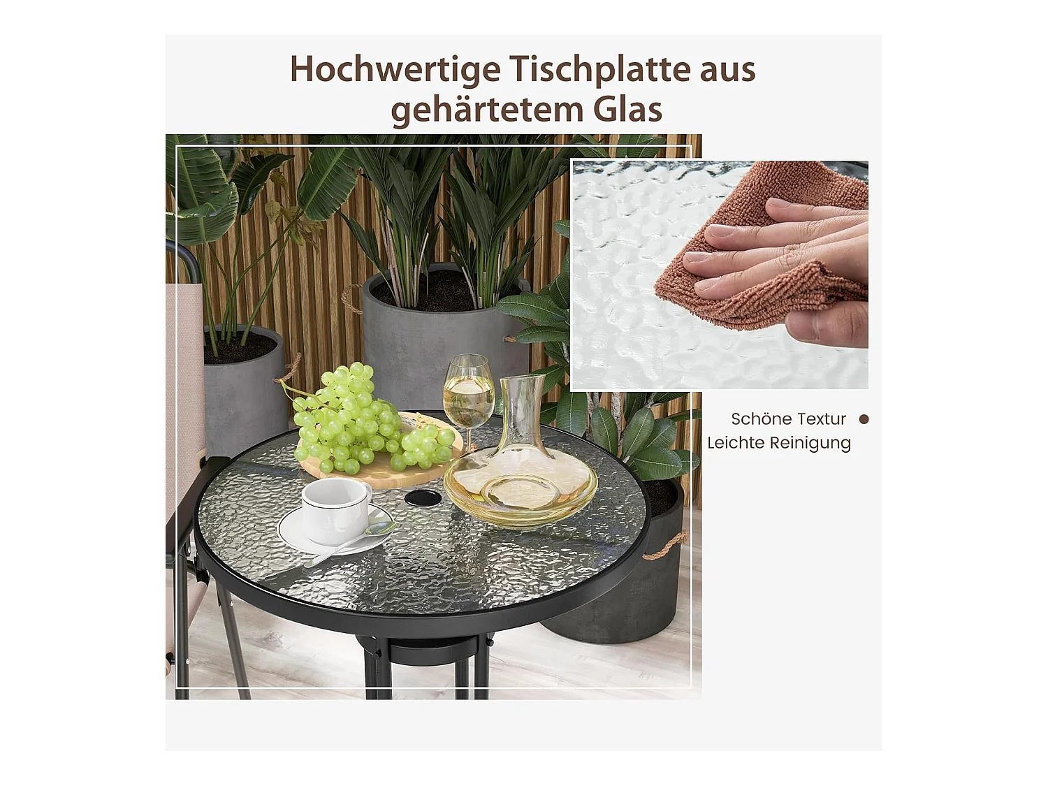 Bistrotafel met 2 inklapbare stoelen, 3-delige balkonmeubels, balkonset, tuinmeubelset, zitgroep, tuingarnituur voor tuin, balkon, zwembad, beige ZB33579