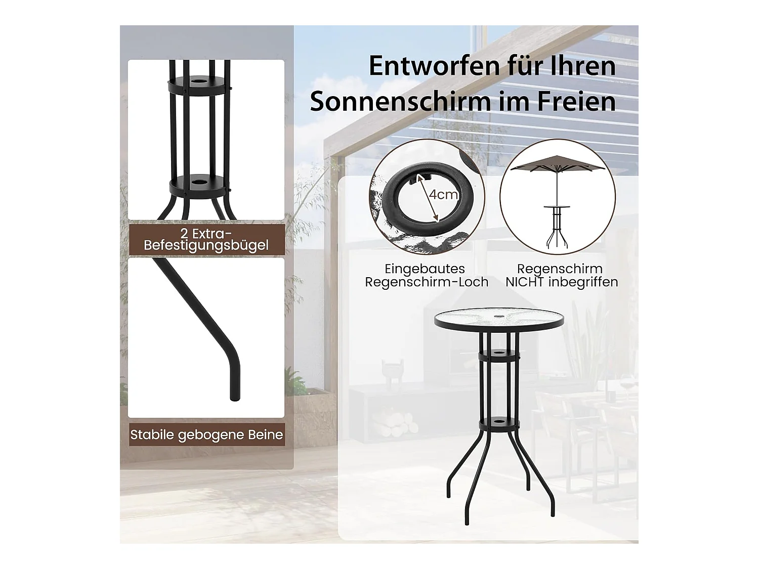 Bistrotafel met 2 inklapbare stoelen, 3-delige balkonmeubels, balkonset, tuinmeubelset, zitgroep, tuingarnituur voor tuin, balkon, zwembad, beige ZB33579