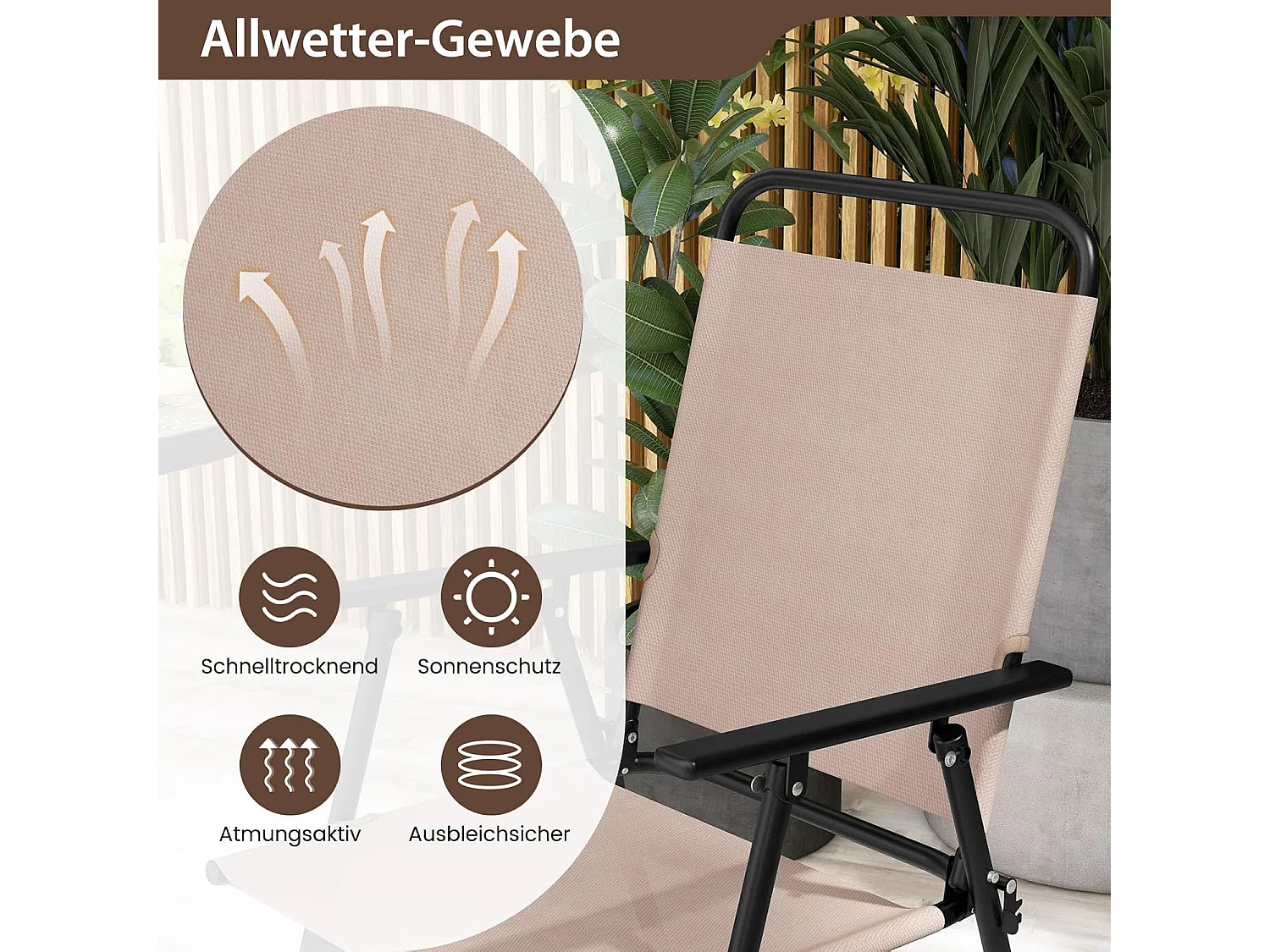 Bistrotafel met 2 inklapbare stoelen, 3-delige balkonmeubels, balkonset, tuinmeubelset, zitgroep, tuingarnituur voor tuin, balkon, zwembad, beige ZB33579