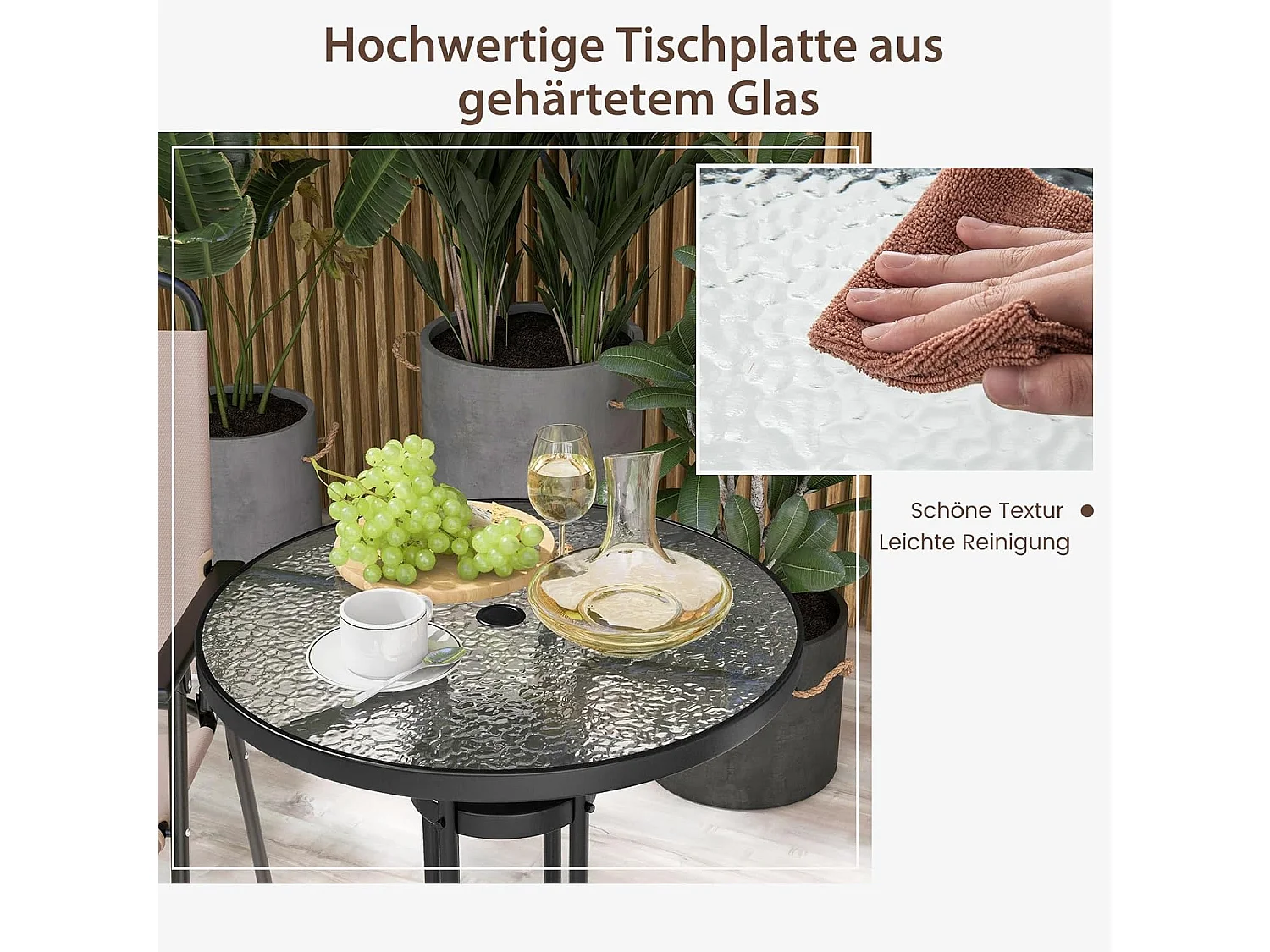 Bistrotafel met 2 inklapbare stoelen, 3-delige balkonmeubels, balkonset, tuinmeubelset, zitgroep, tuingarnituur voor tuin, balkon, zwembad, beige ZB33579