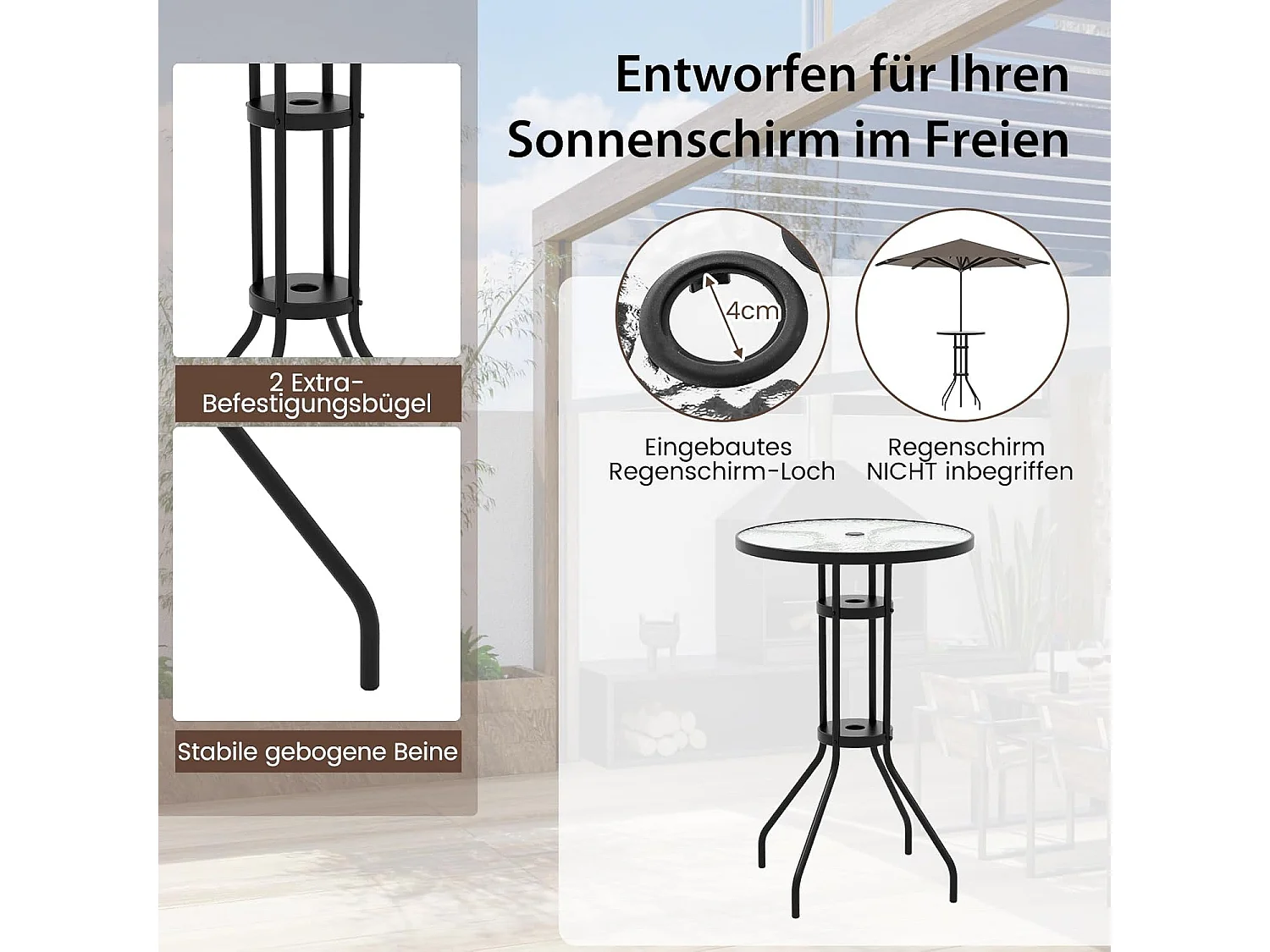 Bistrotafel met 2 inklapbare stoelen, 3-delige balkonmeubels, balkonset, tuinmeubelset, zitgroep, tuingarnituur voor tuin, balkon, zwembad, beige ZB33579