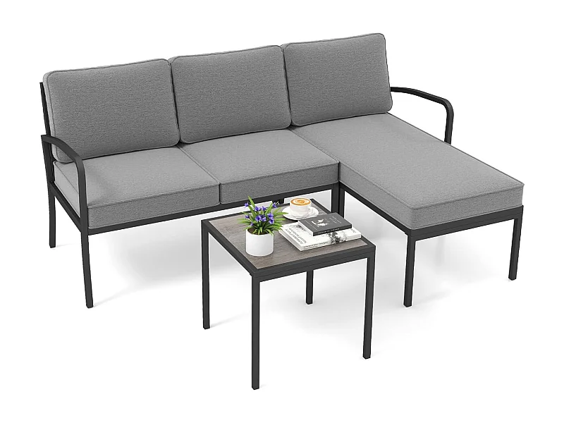 Tuinlounge 3-delig, tuinmeubelset, outdoor lounge met tafel en kussens, terrasmeubels, zitgroep voor tuin, terras, balkon ZB33180