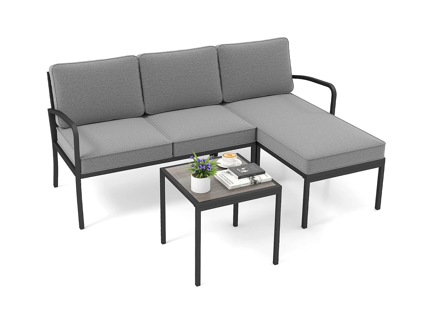 Tuinlounge 3-delig, tuinmeubelset, outdoor lounge met tafel en kussens, terrasmeubels, zitgroep voor tuin, terras, balkon ZB33180