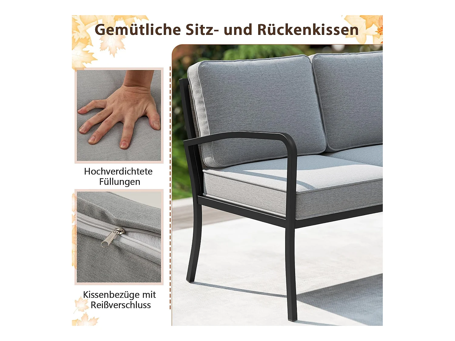 Tuinlounge 3-delig, tuinmeubelset, outdoor lounge met tafel en kussens, terrasmeubels, zitgroep voor tuin, terras, balkon ZB33180