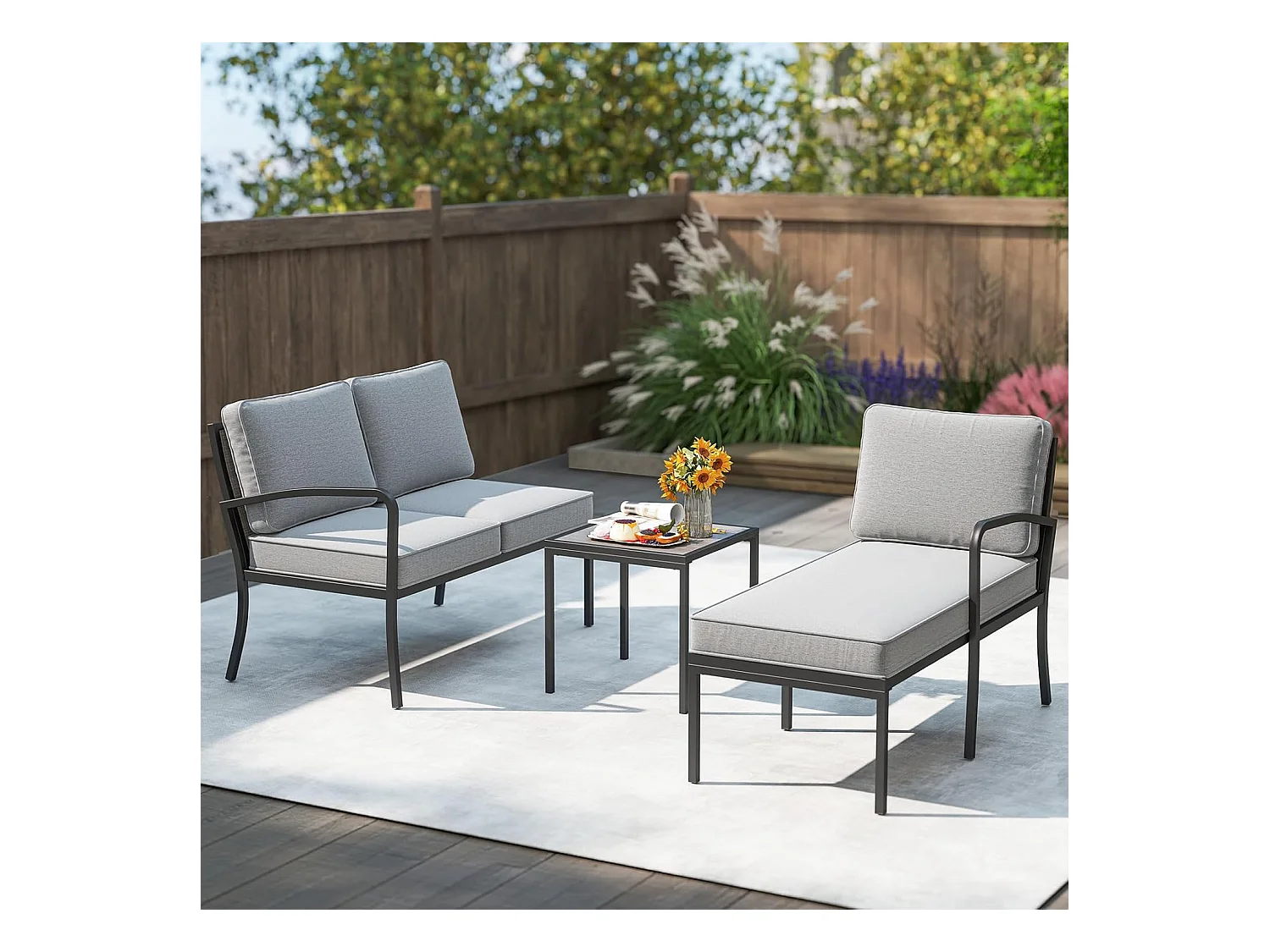 Tuinlounge 3-delig, tuinmeubelset, outdoor lounge met tafel en kussens, terrasmeubels, zitgroep voor tuin, terras, balkon ZB33180