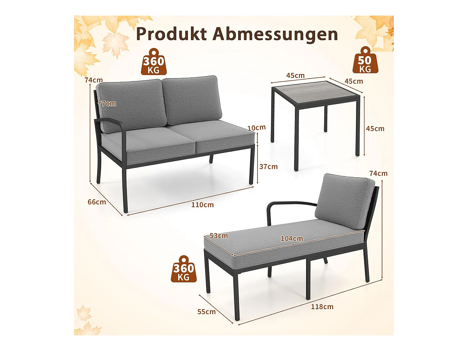 Tuinlounge 3-delig, tuinmeubelset, outdoor lounge met tafel en kussens, terrasmeubels, zitgroep voor tuin, terras, balkon ZB33180