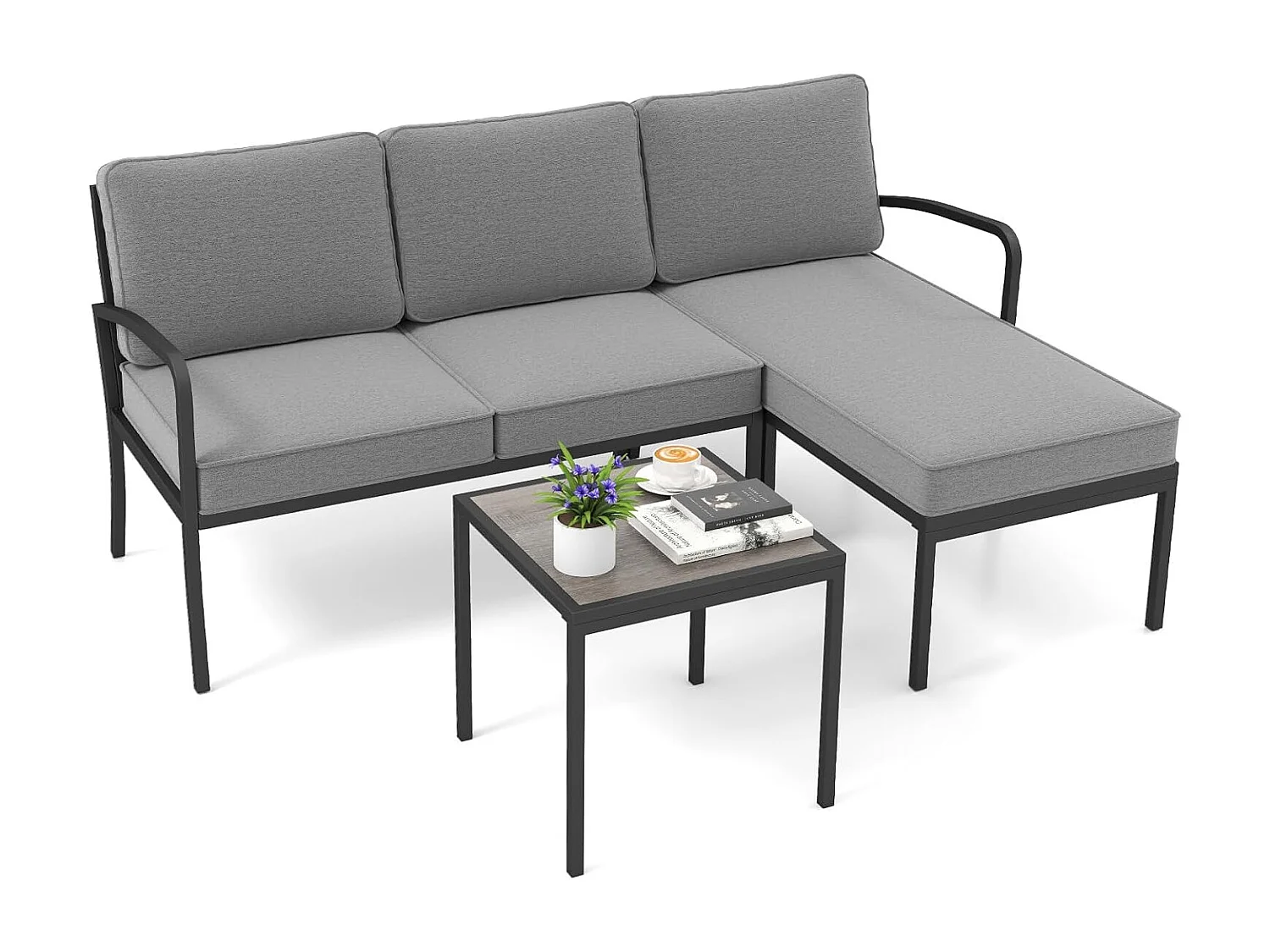 Tuinlounge 3-delig, tuinmeubelset, outdoor lounge met tafel en kussens, terrasmeubels, zitgroep voor tuin, terras, balkon ZB33180