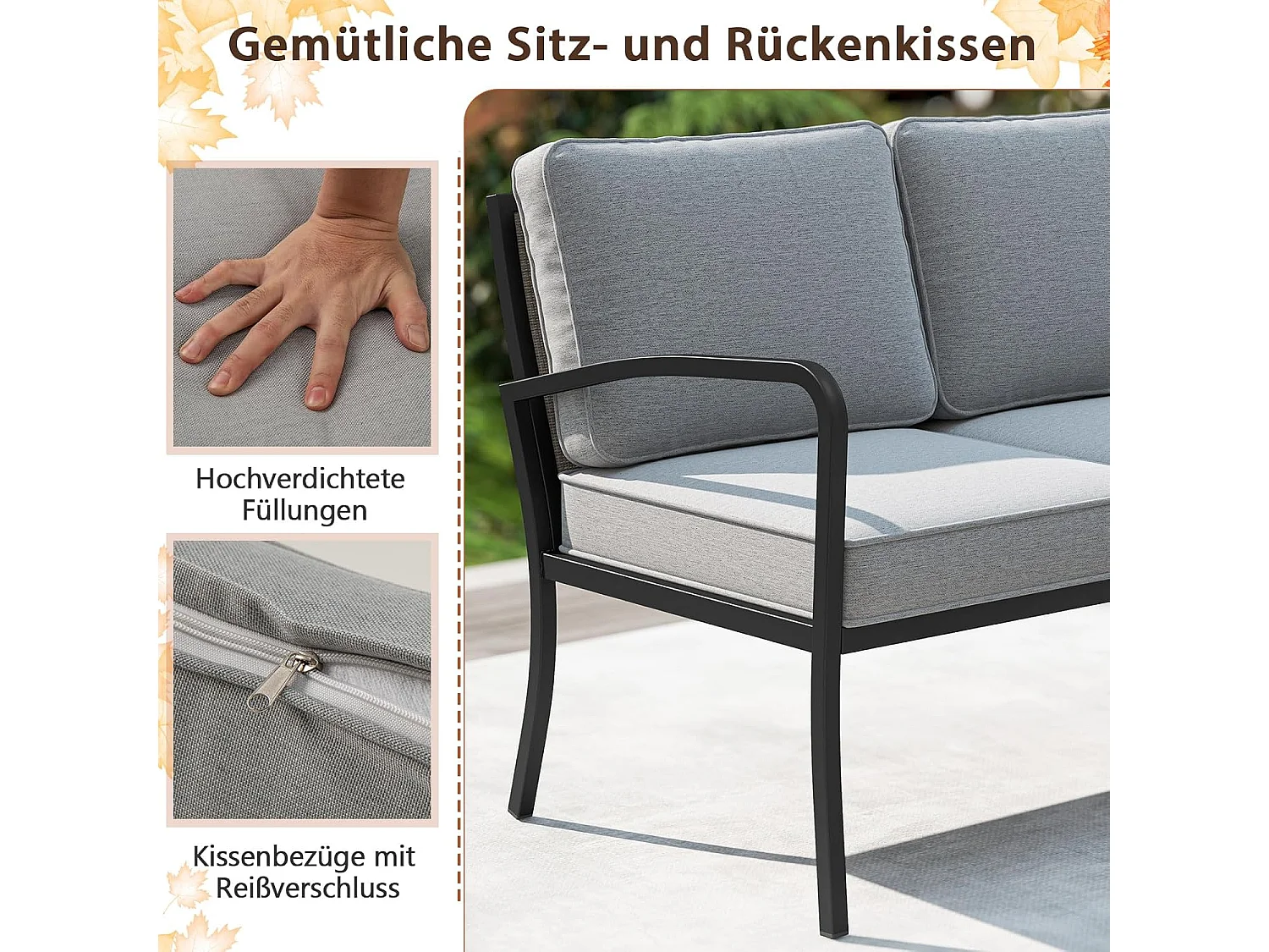 Tuinlounge 3-delig, tuinmeubelset, outdoor lounge met tafel en kussens, terrasmeubels, zitgroep voor tuin, terras, balkon ZB33180