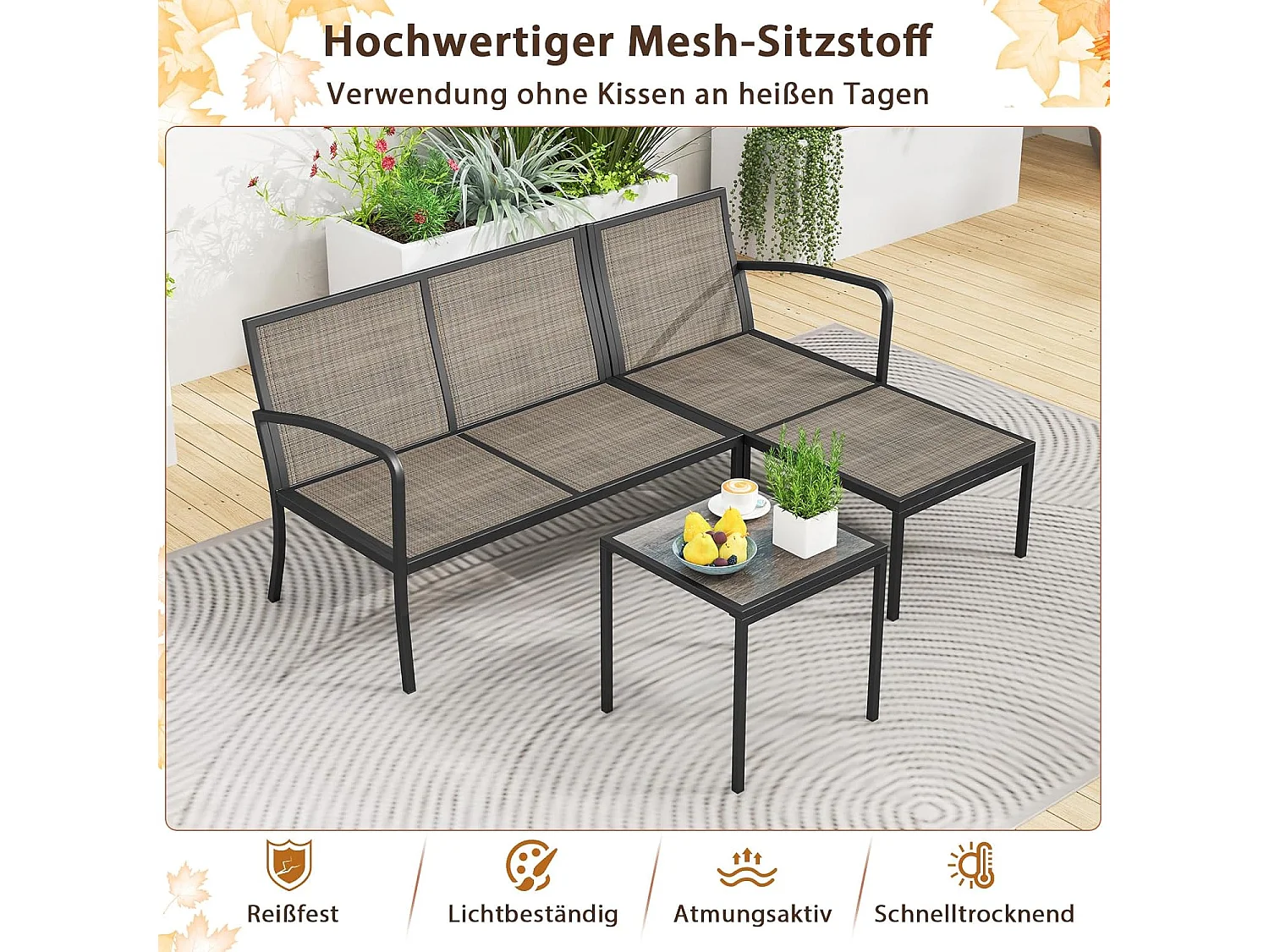 Tuinlounge 3-delig, tuinmeubelset, outdoor lounge met tafel en kussens, terrasmeubels, zitgroep voor tuin, terras, balkon ZB33180