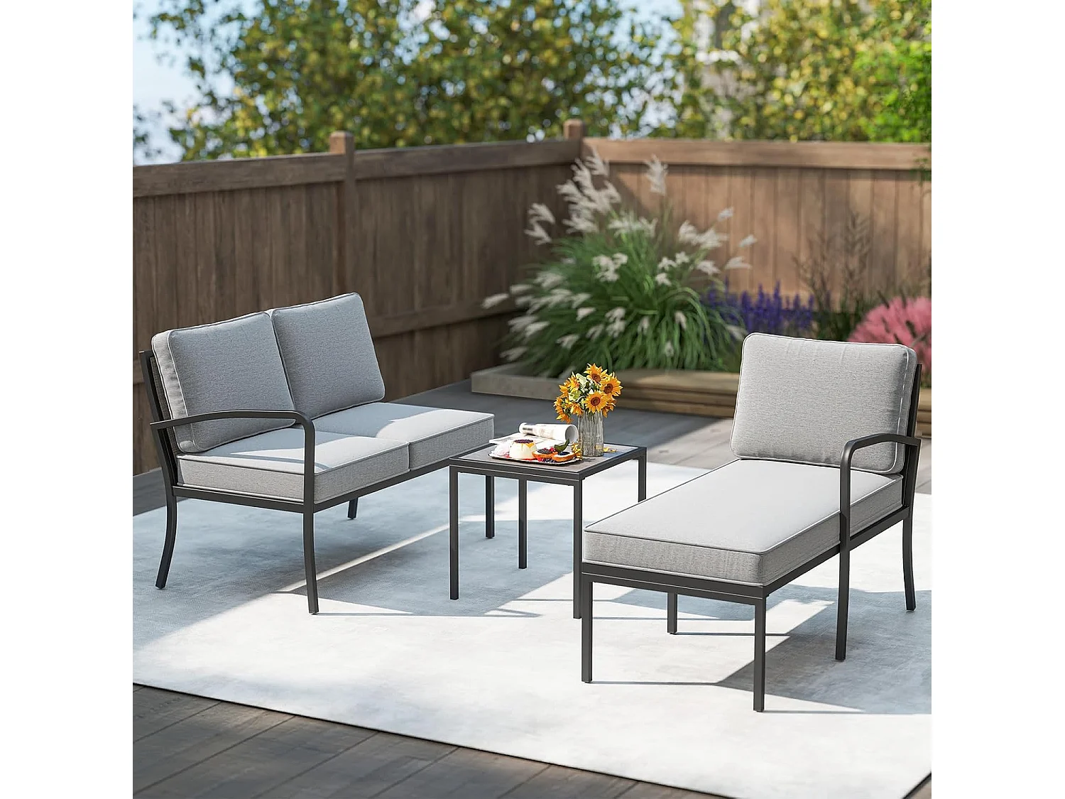 Tuinlounge 3-delig, tuinmeubelset, outdoor lounge met tafel en kussens, terrasmeubels, zitgroep voor tuin, terras, balkon ZB33180