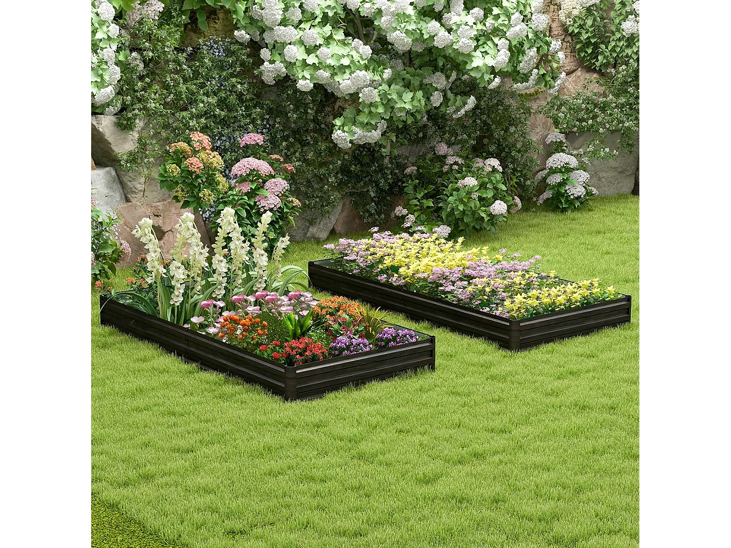 Verhoogd bloembed van metaal, kruidenbak, groentebed, bloembed, tuinbed voor groenten, fruit, kruiden, bloemen, 240 x 120 x 30 cm ZB33540