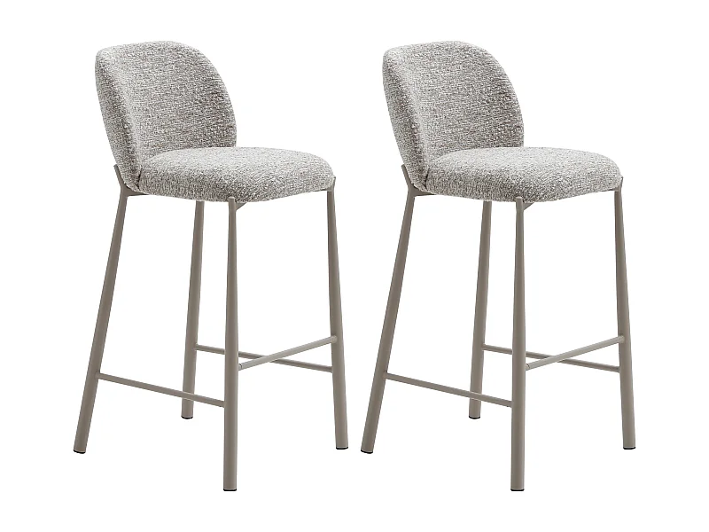 Lot de 2 tabourets en tissu texturé et métal taupe - Beige - JIZAK