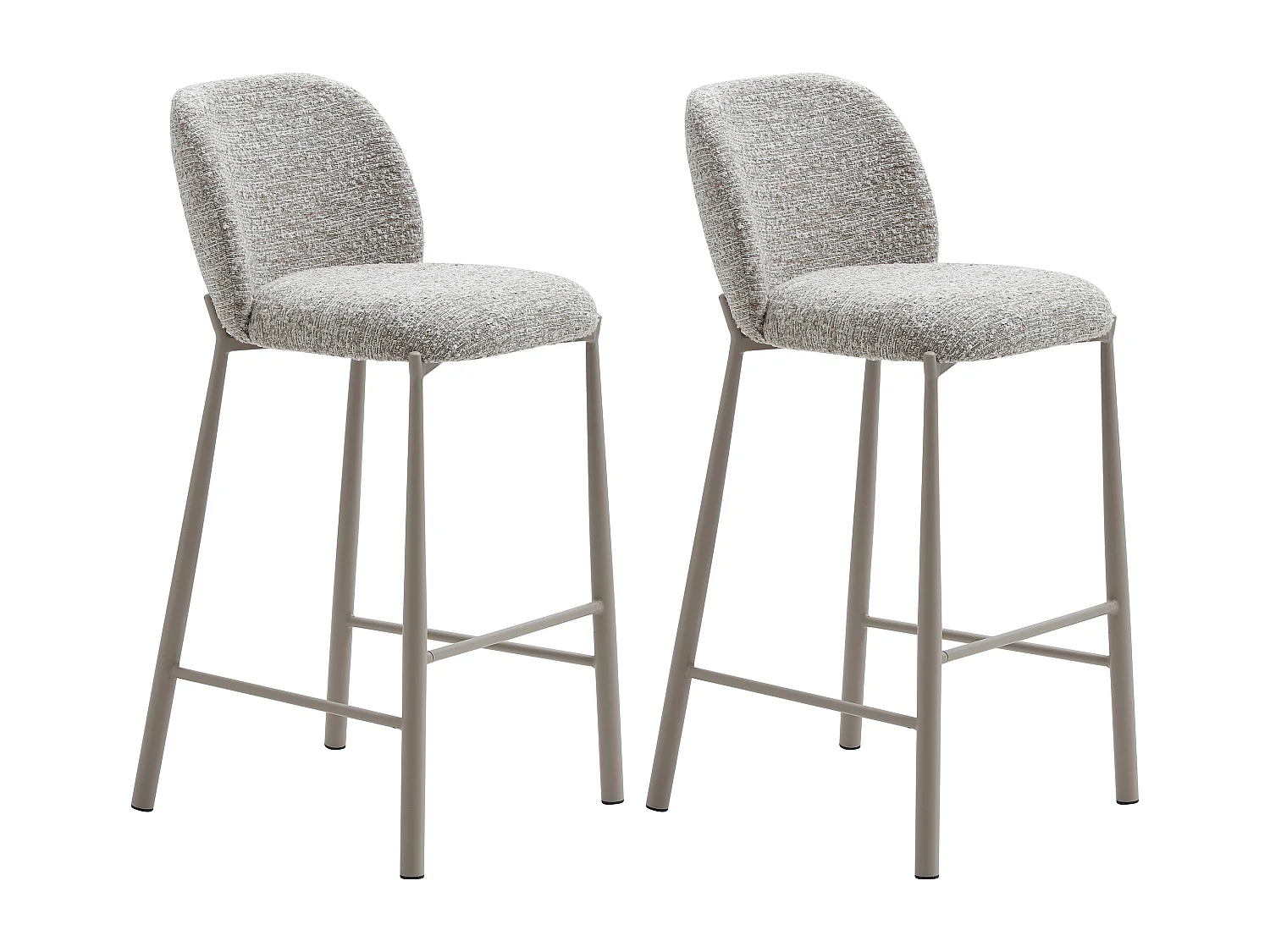 Lot de 2 tabourets en tissu texturé et métal taupe - Beige - JIZAK