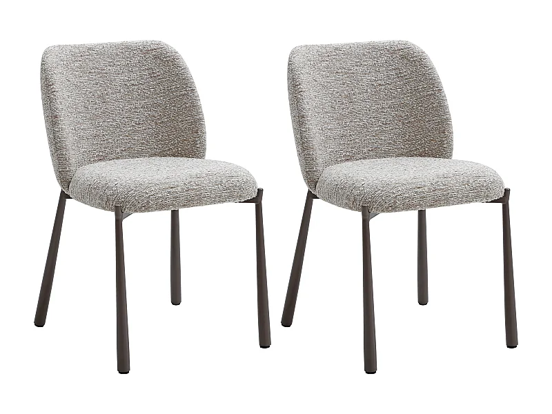 Lot de 2 chaises en tissu texturé et métal marron - Beige - JIZAK