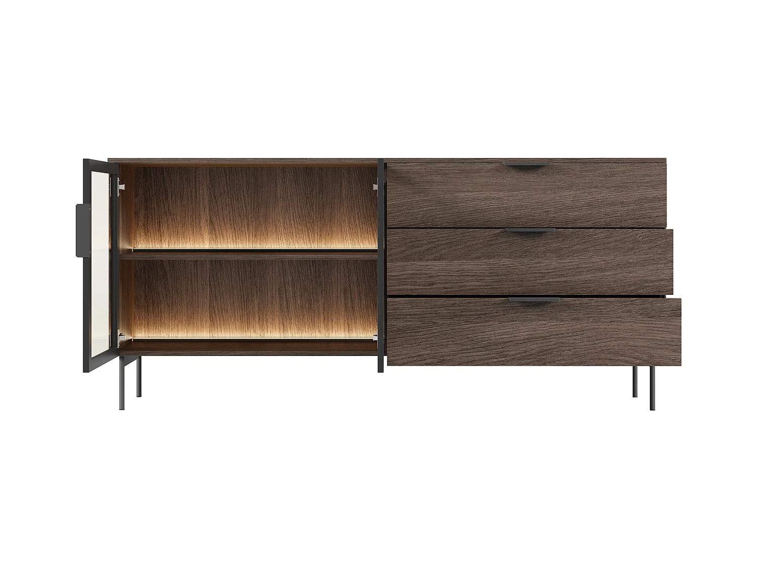 Buffet 2 portes et 3 tiroirs avec LEDs - Naturel et noir - FOGLERI