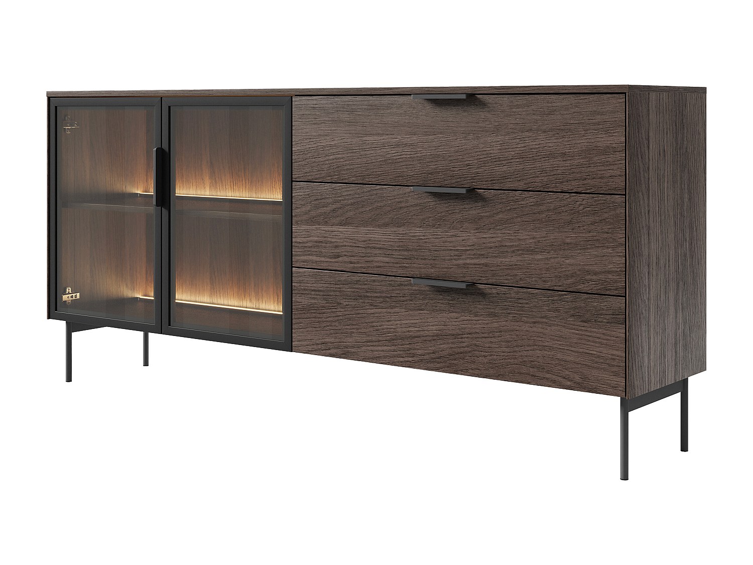 Sideboard mit 2 Türen und 3 Schubladen mit LEDs - Natur und Schwarz - FOGLE günstig online kaufen