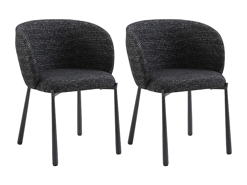 Lot de 2 chaises en tissu tweed et métal - Noir - SIJOLA