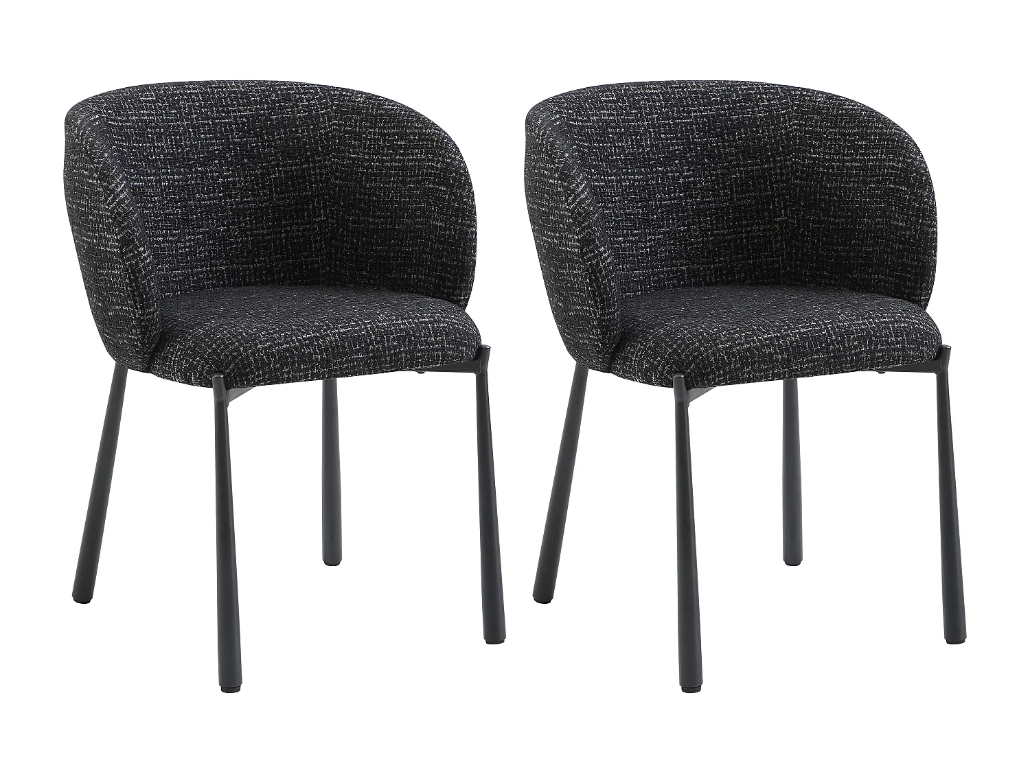 Lot de 2 chaises en tissu tweed et métal - Noir - SIJOLA