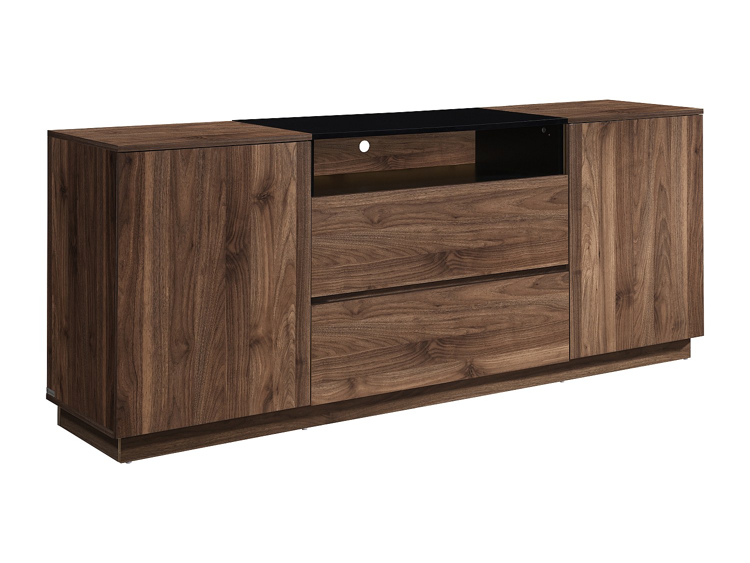 Sideboard mit 2 Türen, 2 Schubladen & 1 Ablagefach – Dunkles Holz & Schwarz günstig online kaufen