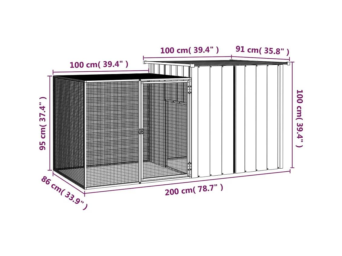 Clapier Gris 200x91x100 cm Acier galvanisé