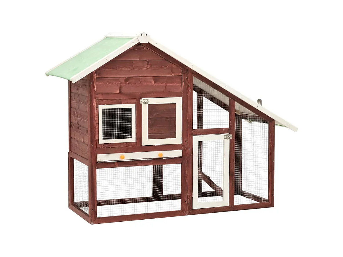 Clapier Moka et blanc 140x63x120 cm Bois de sapin massif